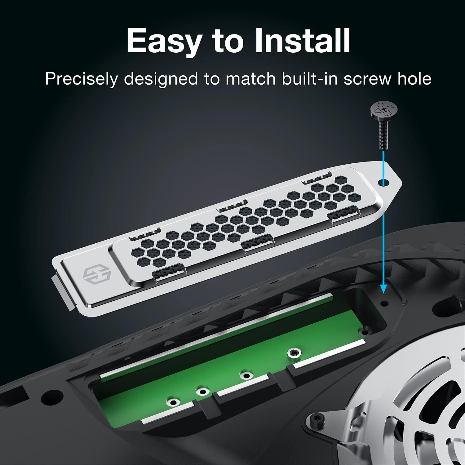 GRAUGEAR PS5 SSD Heatsink Cover, Heat Dissipation Solution for M.2 Expansion Slot, Fits All Ssds with Heatsink, Breathable Cellular Hole Design, Cooling and Dust Proof, Metal, Silver image number 2