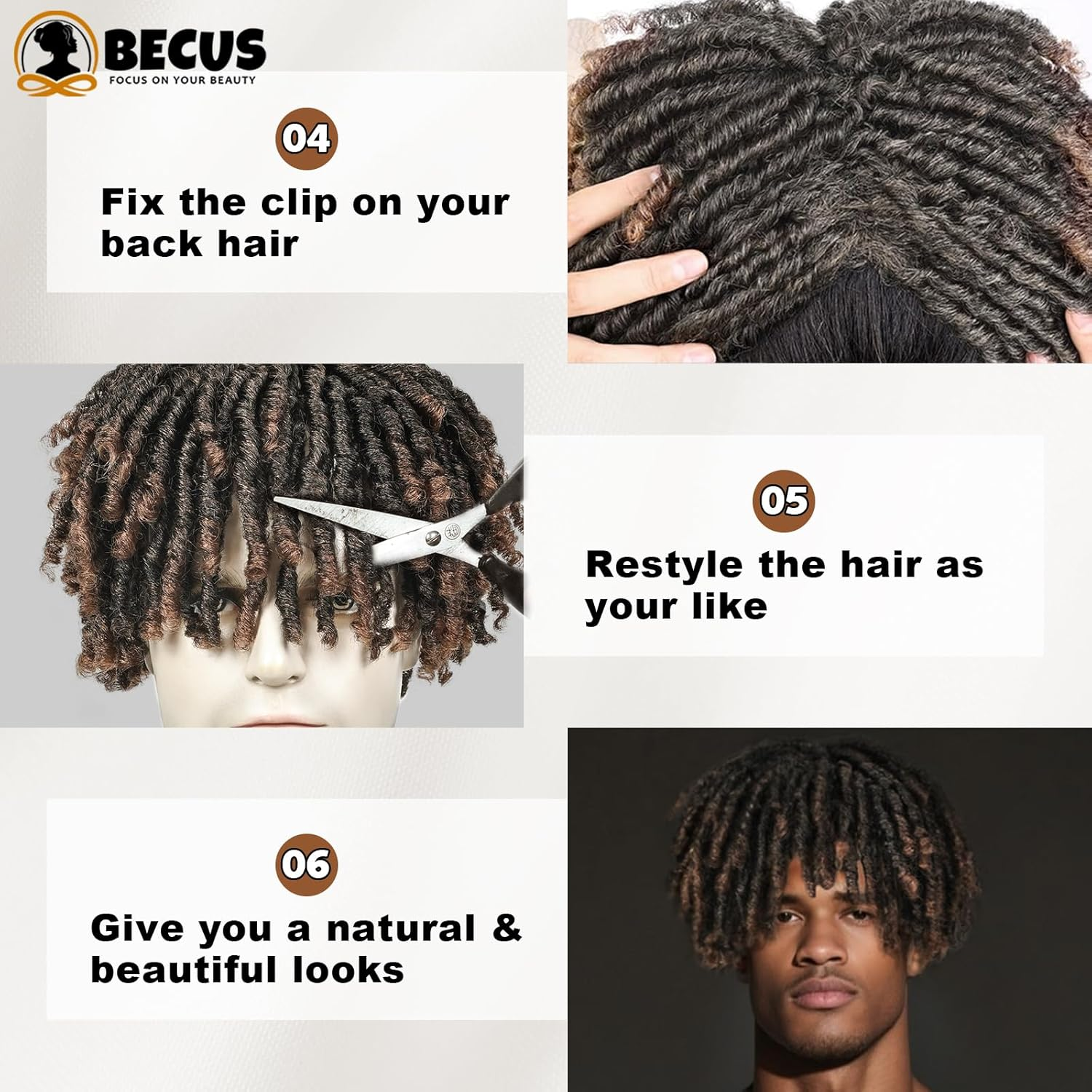 BECUS Dreadlock Toupee for Men Short Braided Toppers for Black Women Curly Synthetic Wiggy