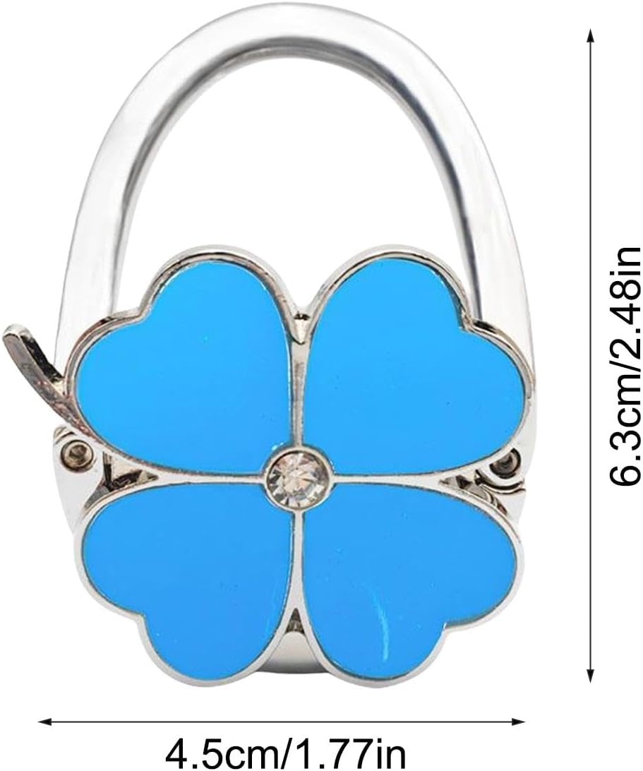 Purse Hook for Table, Folding Wallet Hook | Four Purse Clips Designed in Clover - Pocket Holder, Handbag Organizers, Desk Bag Hanger for Office - Blue image number 3