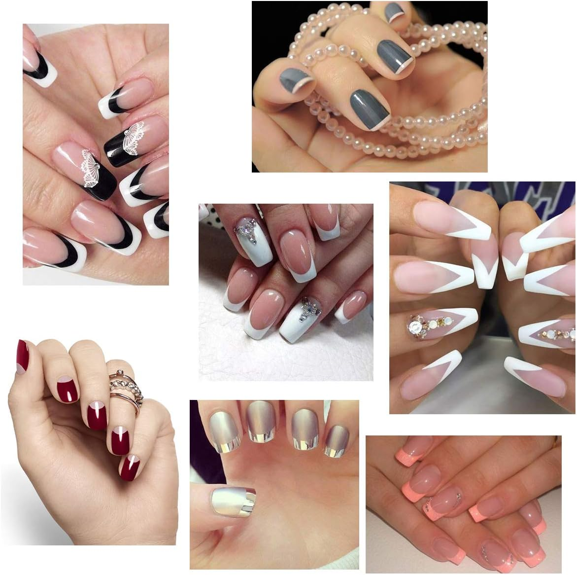 Tailaimei 802 Pieces 36 Designs Nail Stencils French Tip Guides, Nail Art Stickers Form Fringe Guides Vinyl, 24 Sheets image number 1