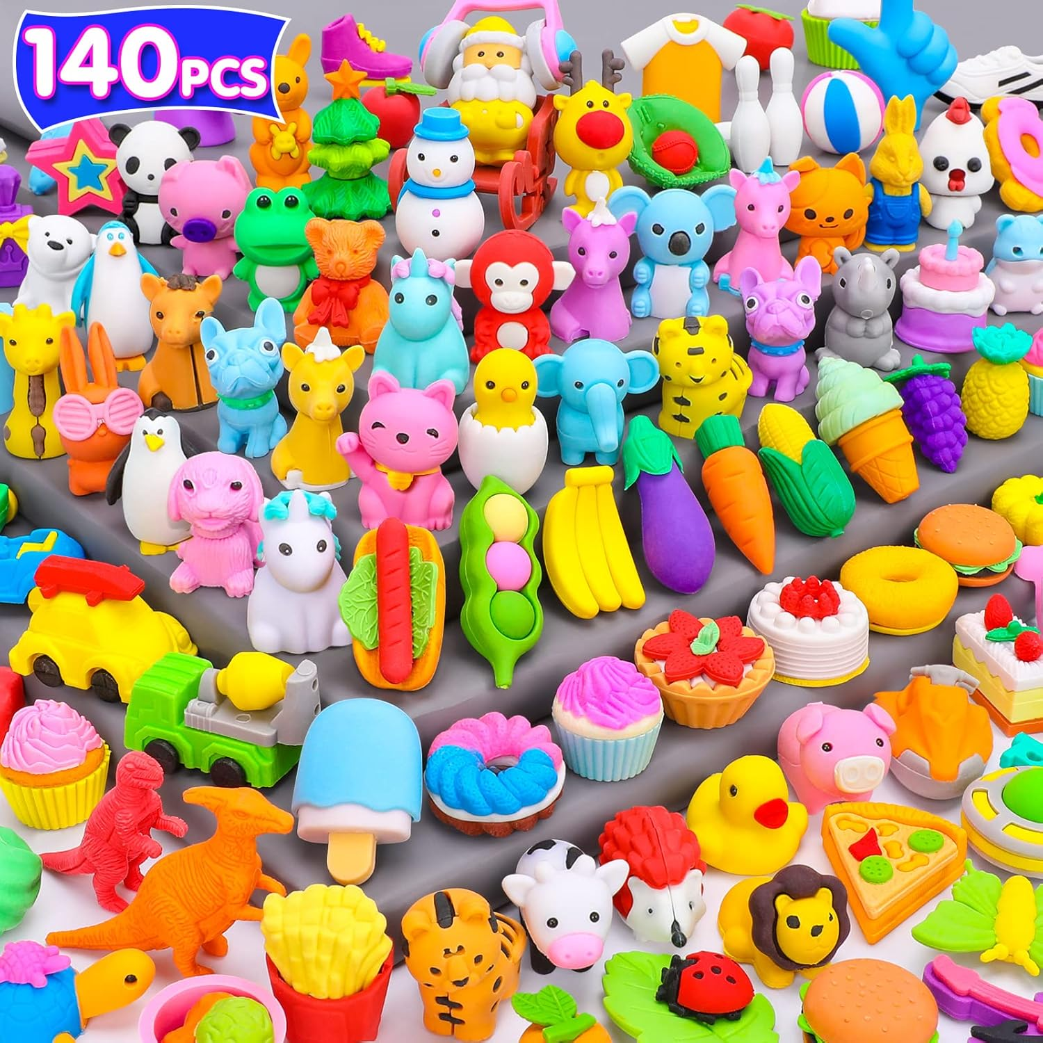 Palmatte 140PCS Mini Animal Erasers Bulk Kids Prizes Treasure Box Toys Classroom Rewards Teacher Must Haves Desk Pets Back to School Supplies Random Eraser Party Favors Kids Toys Gifts Pinata Stuffers image number 2