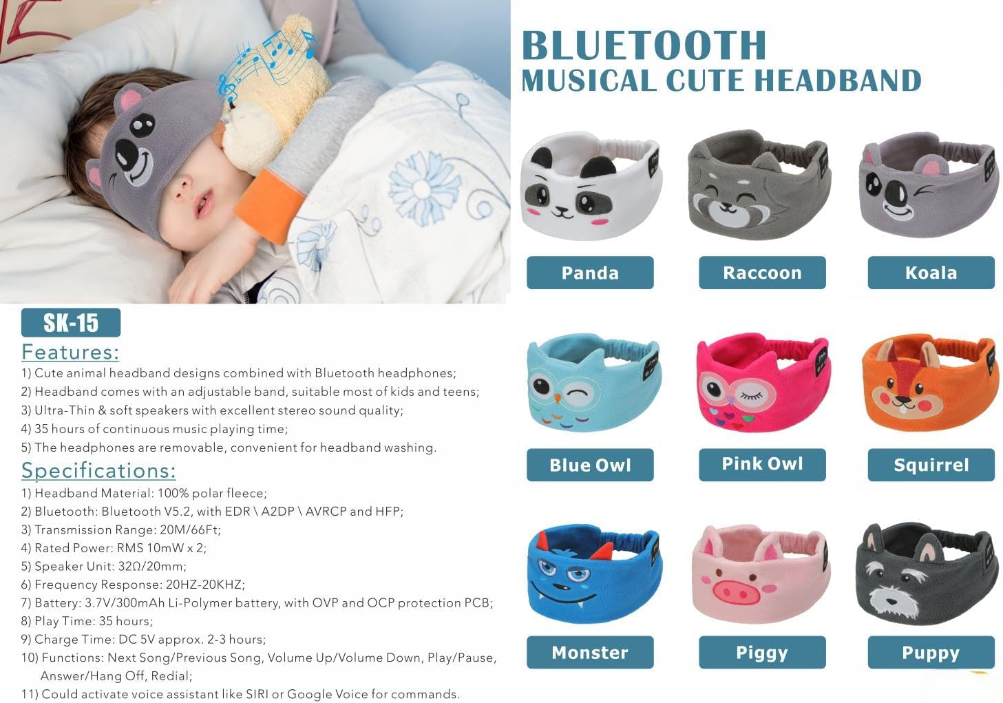 Qinghong Kids Wireless Headphones Headband, Earphones for Children, Bandeau Toddler Headphones with Speakers,Super Soft Headband (Rose Red Owl) image number 5