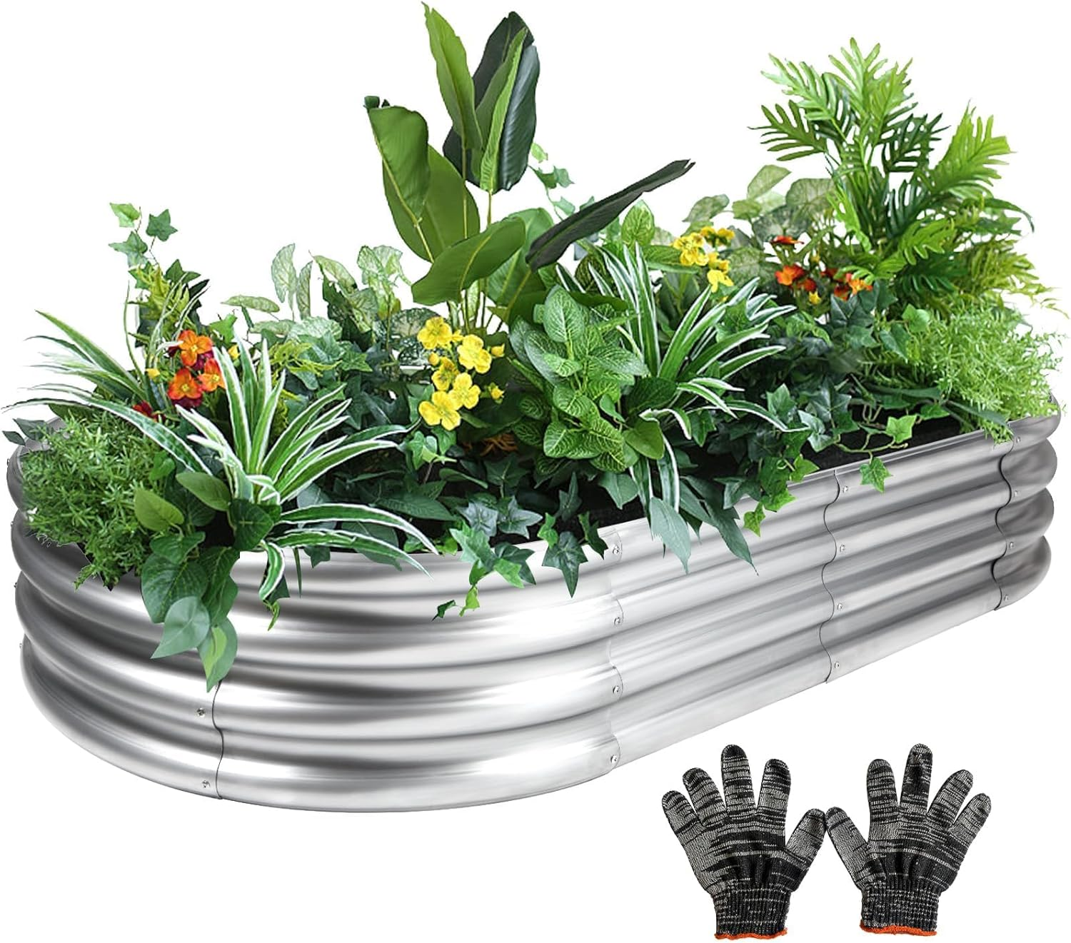 Gartist Thickening Galvanized Raised Garden Bed with Gloves, Tools Free Assembly Planter Box for Outdoor, Oval Larger Space Garden Bed Planter for Herbs, Vegetables, Fruits(4 X 2 X 1Ft, Silvery) image number 1