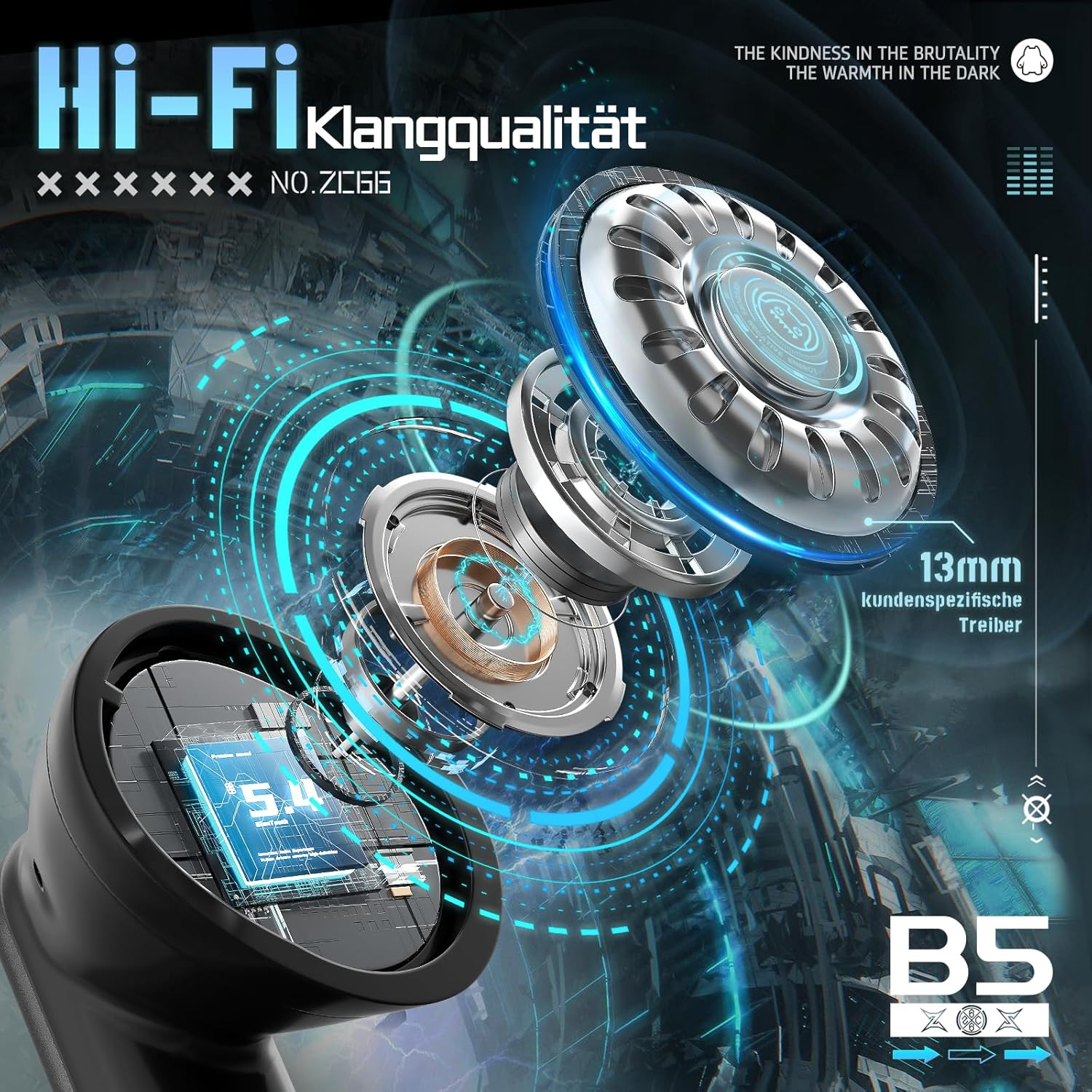 Zombies CAT Wireless Bluetooth, Noise Cancelling Headphones, Bluetooth Headphones with Deep Bass, Wireless Bluetooth 5.4, RGB Light, In-Ear Headphones for Android Ios, B5 Silver image number 2