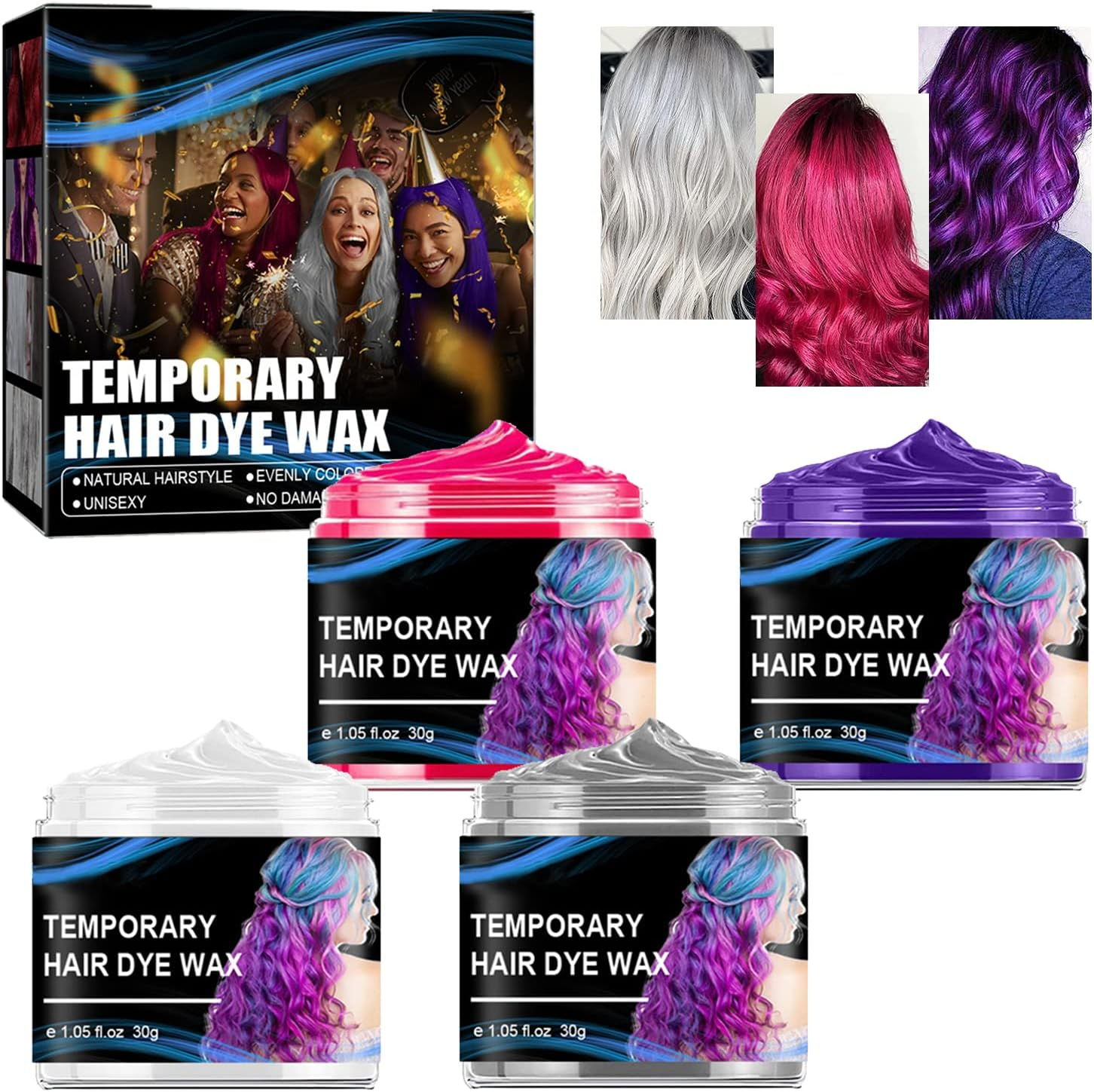 Cynamus Temporary Hair Colour, Hair Colour Wax, Temporary Hair Colour Mud, Temporary Hair Dye Men Women for DIY Hairstyle on Halloween Costume, for Carnival, Party, Christmas, 4 Colours Hair Mask image number 2
