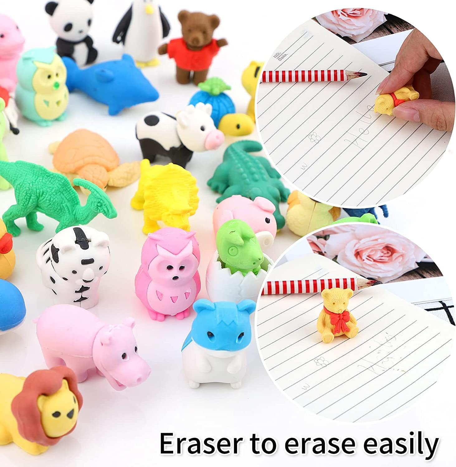 36 PCS Animal Erasers, Bulk Pencil Erasers Come Apart Puzzle Eraser Toys for Classroom Rewards, Party Favors, Games Prizes, Easter Egg Fillers, Carnivals Gift and School Supplies (Random Designs)