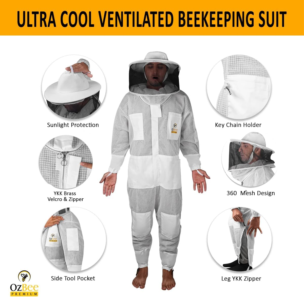 OZBEE Beekeeping Suit Premium 3 Layer Mesh Ultra Cool Ventilated round Hat Beekeeping Protective Gear Costume (2XL) image number 2