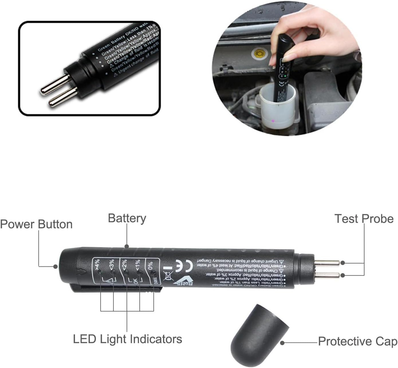Kaoruo Brake Fluid Tester Pen &ndash; DOT 3, DOT 4, DOT 5.1 Car Brake Fluid Liquid Testing Tool with 5 LED Indicators for Vehicle Maintenance(No Battery Included) image number 2
