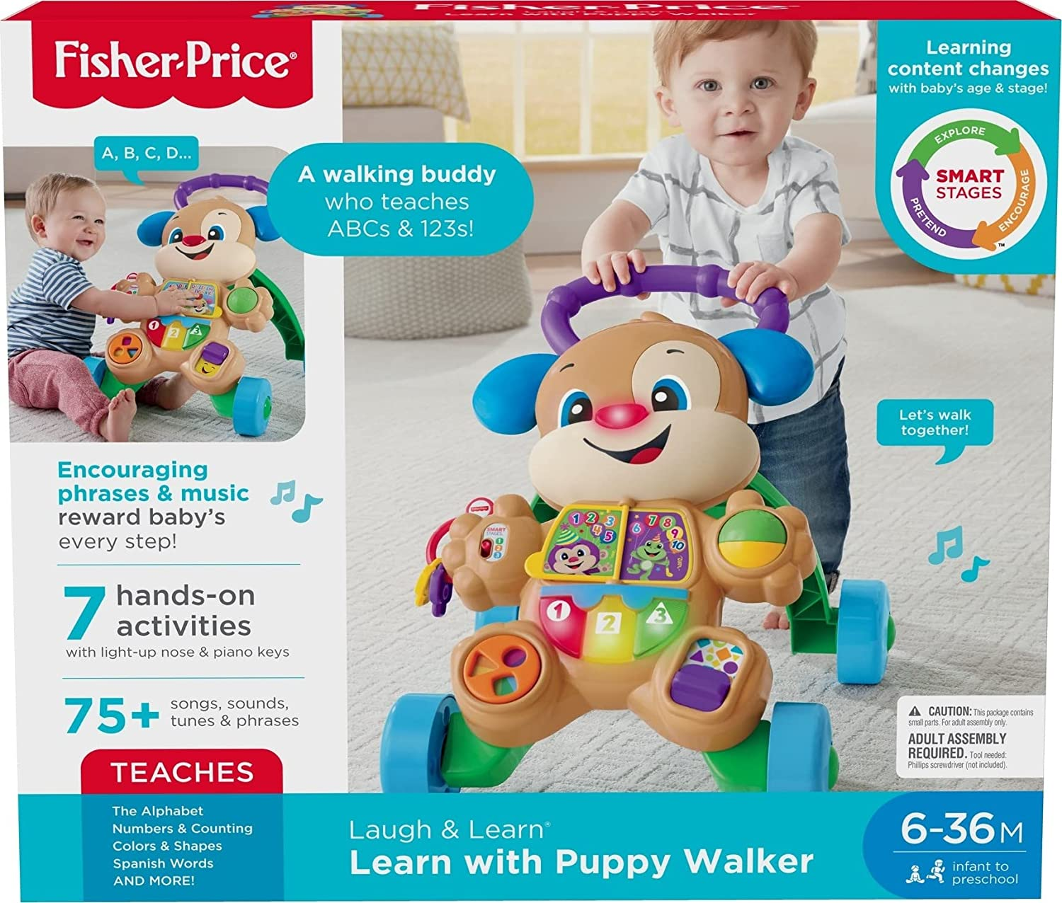 Fisher-Price Baby Toy Laugh & Learn Smart Stages Puppy Walker with Educational Music Lights & Activities for Infants Ages 6+ Months image number 1