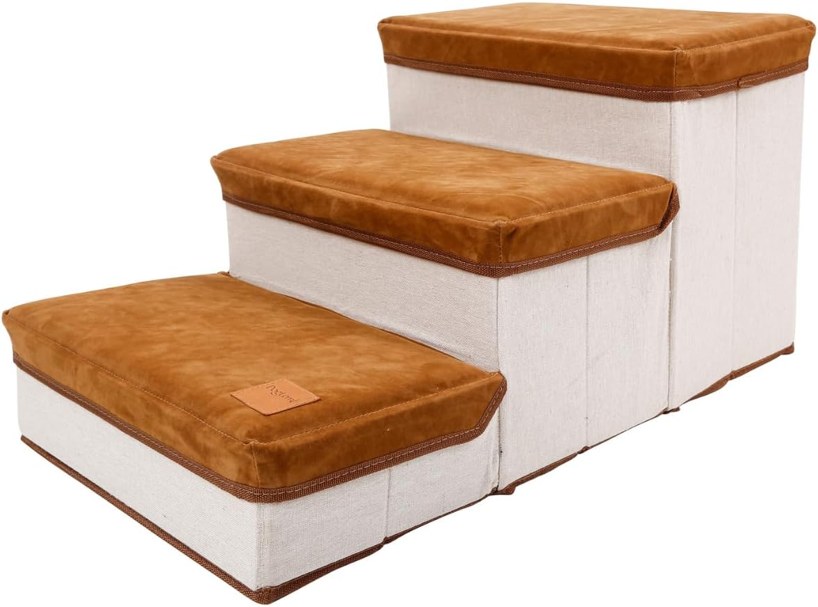 Foldable Pet Stairs with Soft Cushion, 3-Step Design, Hidden Storage, Easy Assembly, Ideal for Small Dogs & Cats (Brown, L, 3) image number 6