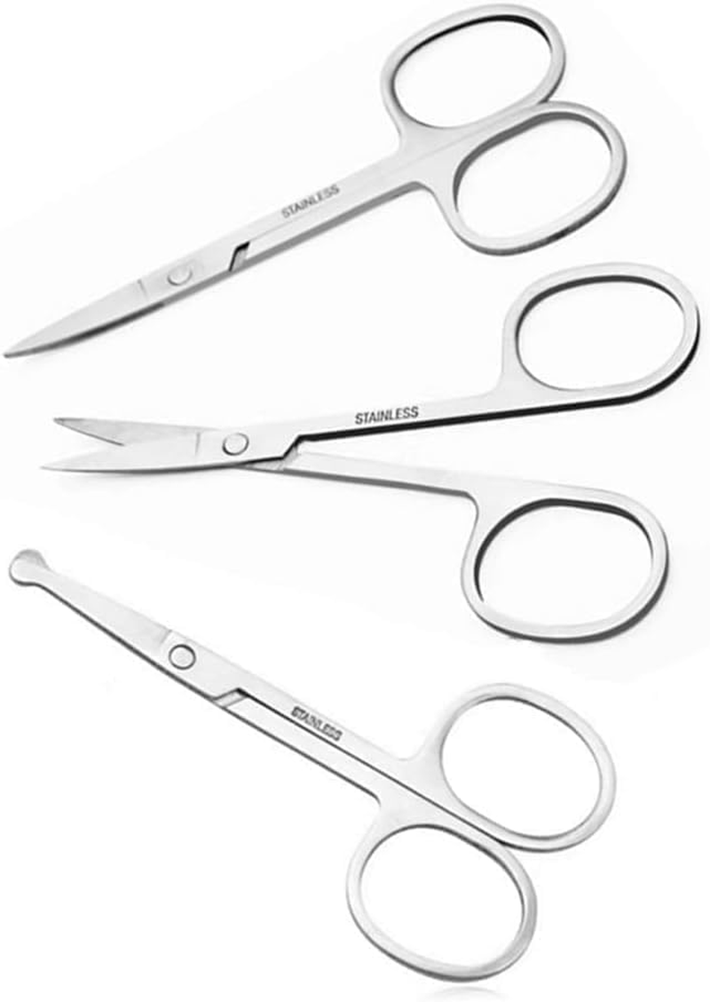 3 Pack Professional Scissors & Nose Hair Beauty Scissors,- Multi-Purpose Stainless Steel Beauty Grooming Scissor for Nail, Facial Hair, Eyebrow, Eyelash, Dry Skin image number 3