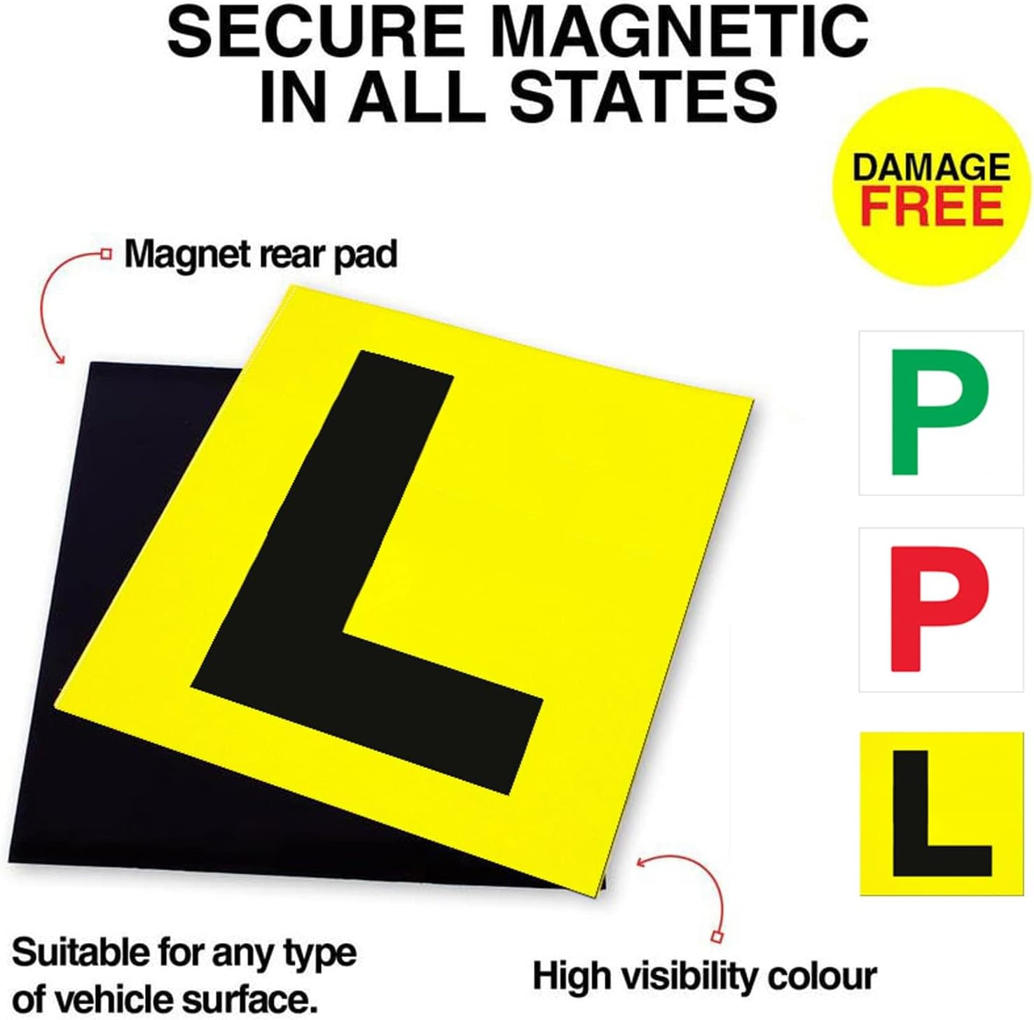2PCS Learning Learner Driver Magnetic Yellow L Plate Car Licence Green P RED P (Green P for Victoria) image number 1