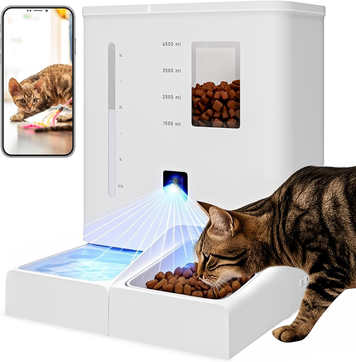 Advwin 2-In-1 Automatic Cat Feeder Waterer Set, 5G/2.4G Wifi Camera Pet Feeder with 2K HD Video and Night Vision, APP Control, Large Capacity Feeder for Cats and Small Dogs image number 1