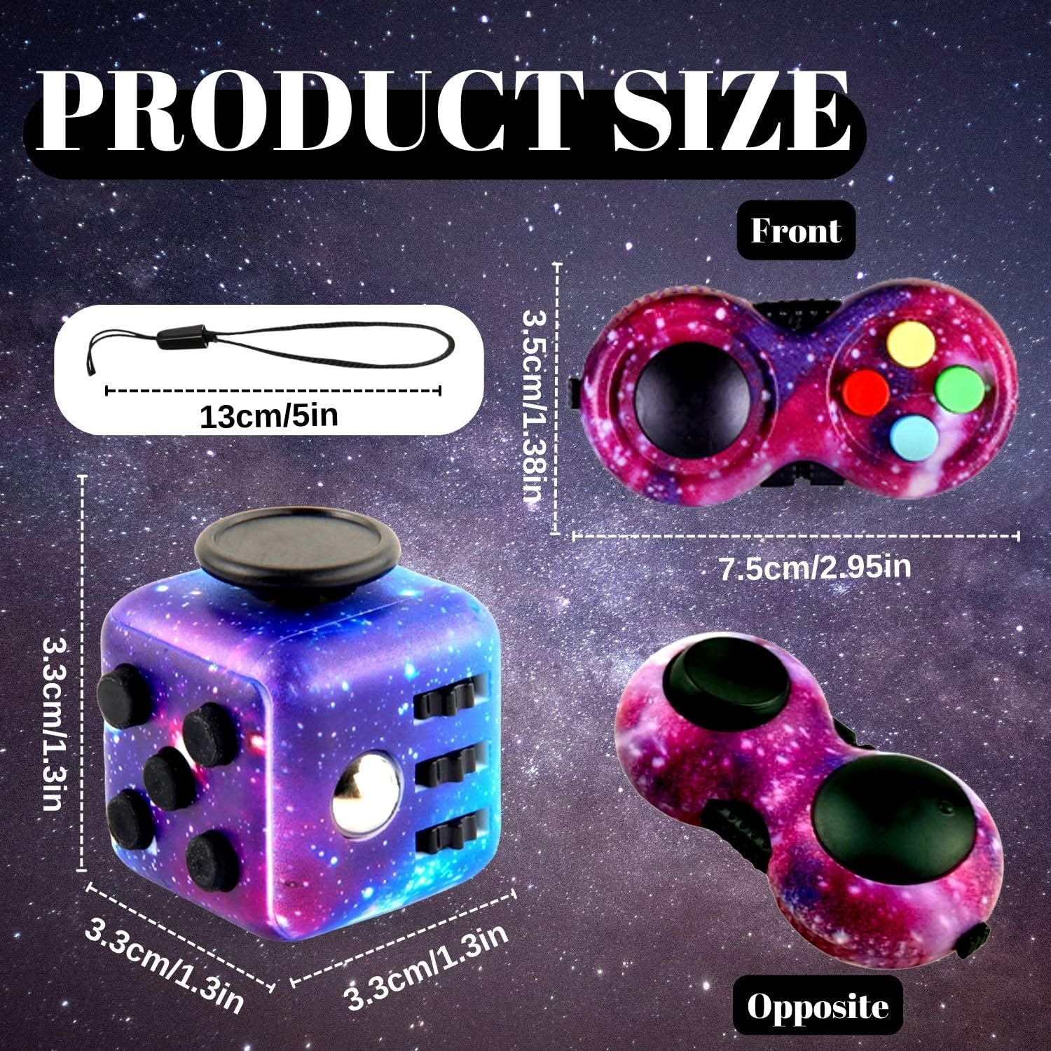 2 X Anti-Stress Cube Toy, Fidget Toy Cube, Fidget Pad Controller for Stress Relief for Nervousness for ADD, ADHD, Autism, Teenagers, Children, Adults (Galaxy)