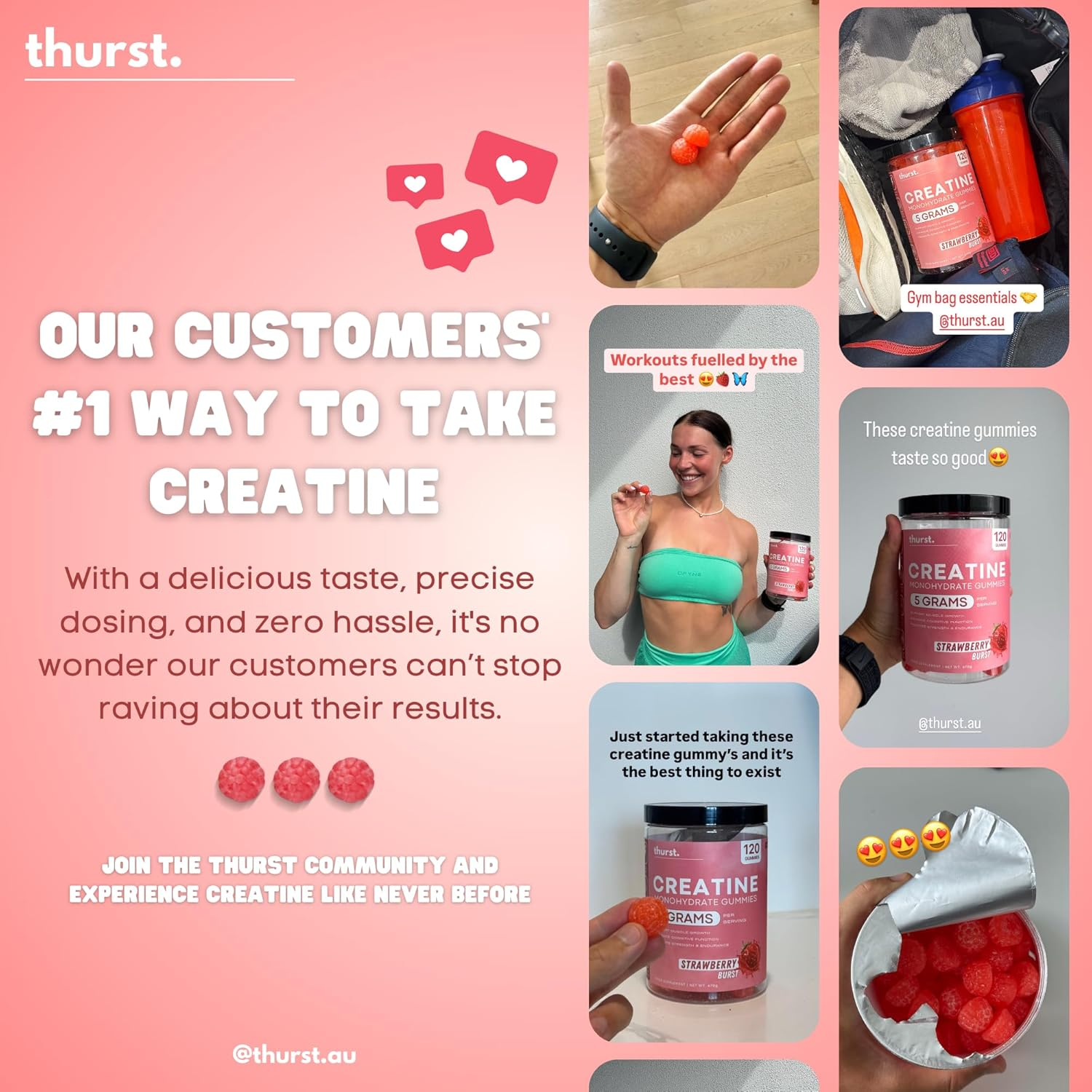 Creatine Monohydrate Gummies for Men & Women, 5G Creatine per Serving | Enhanced Muscle Growth, Strength, Focus and Recovery, Low Calorie, Sugar Free, No Artificial Colours - Strawberry Burst Flavour 120 Gummies image number 1