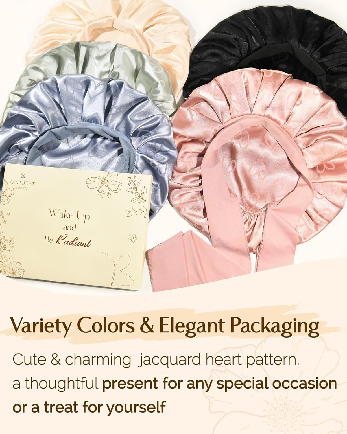 YANIBEST Silk Bonnet Satin Bonnet for Sleeping Women，Double Layer with Tie Band，Curly Hair Night Cap image number 4