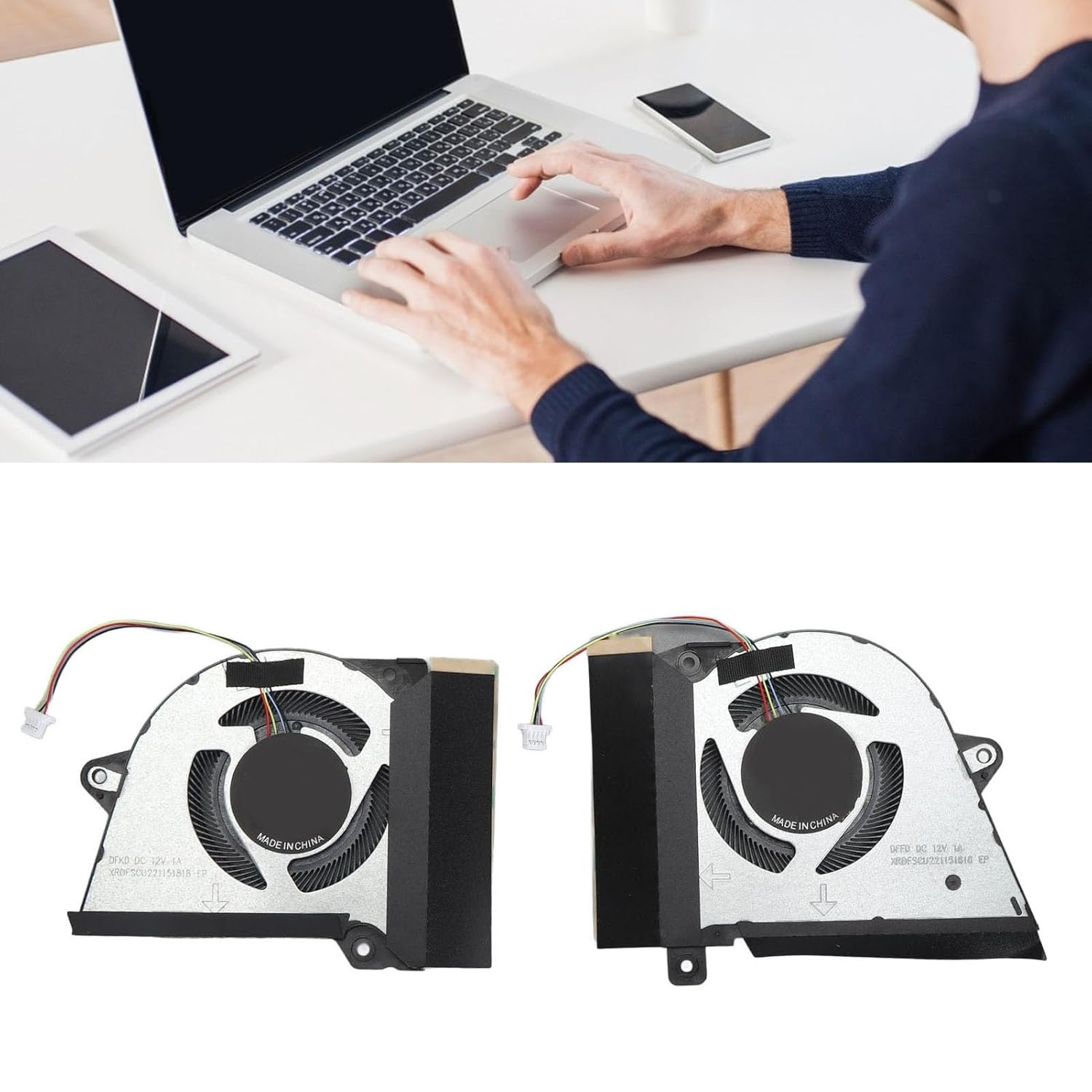 4 Pin Laptop Cooling Fan, Replacement Cooling Fan for ROG Zephyrus G14 GA401 GA401I GA401IU GA401IV Laptops, Aluminum Alloy with ABS Material (CPU and GPU) image number 3
