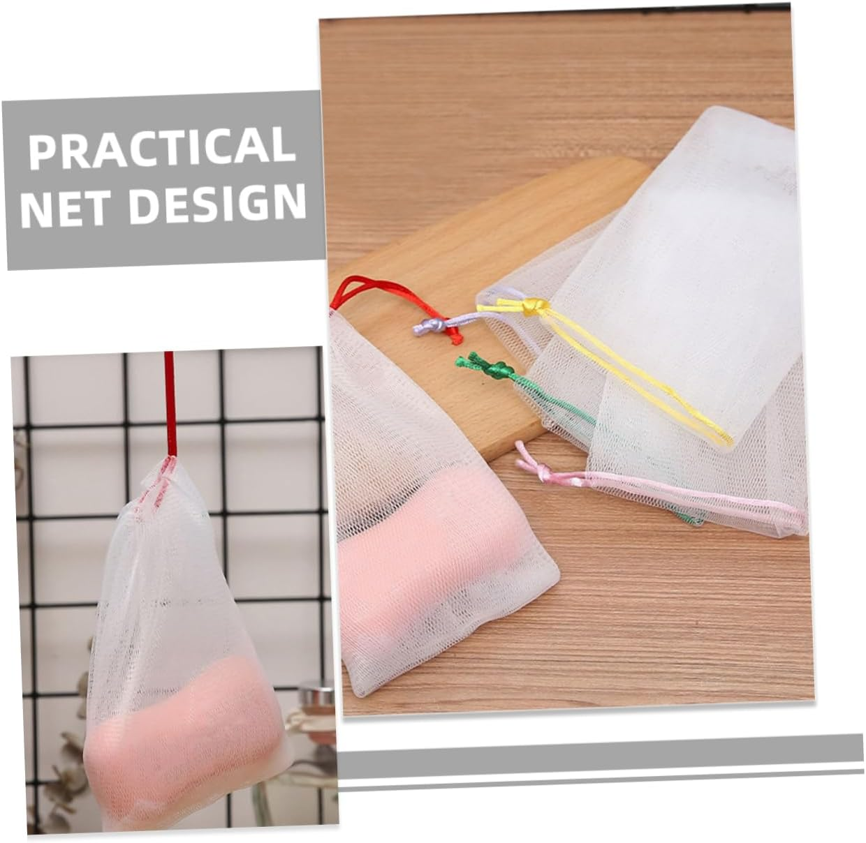 PHENOFICE 30Pcs Soap Foaming Net Pouch for Bar Soap Drawstring Storage for Bath and Shower Sturdy and Reusable image number 2
