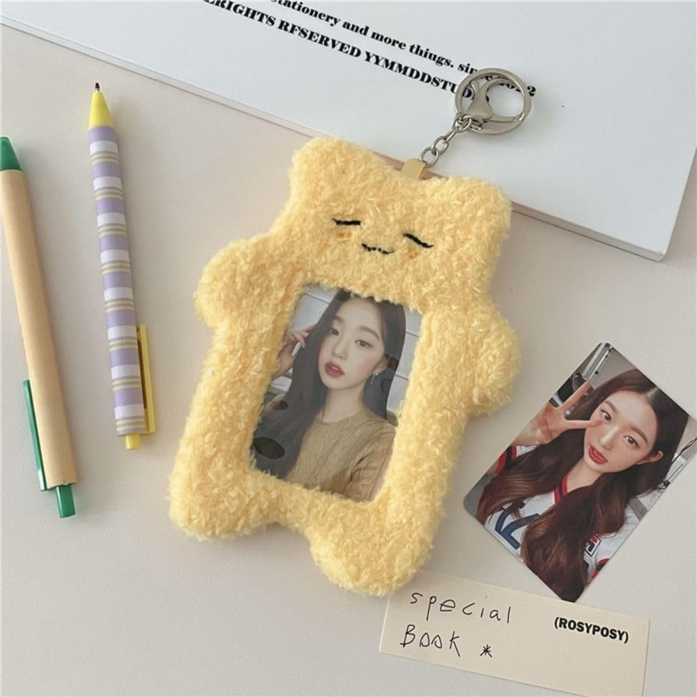 Juroicessry 1Pc White Photocard Holder,Cartoon Plush Photocard Holder Outdoor Girl Korean Style ID Card Cover Protective Case Card Sleeve Student Rabbit Identification Badges Supplies image number 1