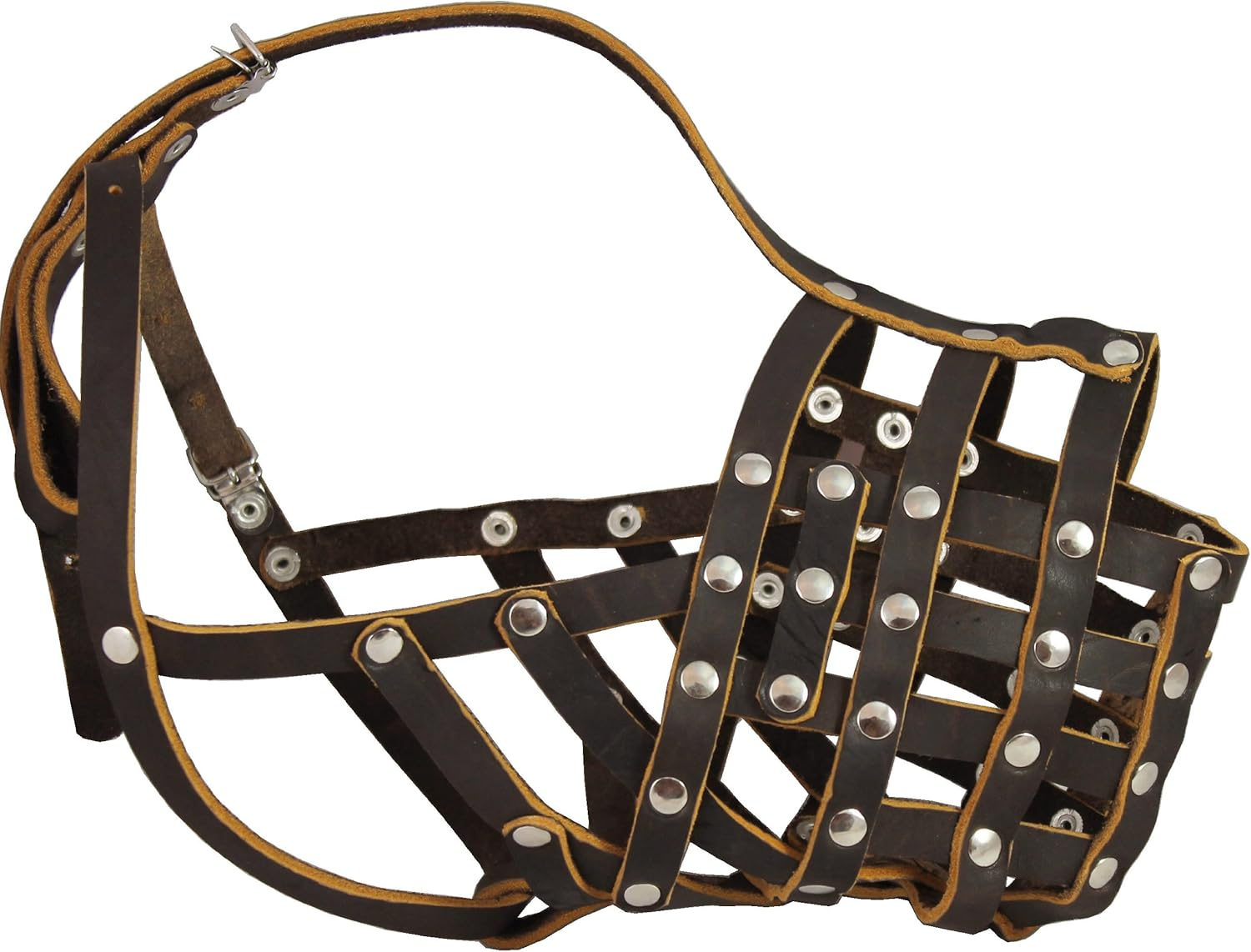 Real Leather Cage Basket Secure Dog Muzzle - Great Dane, Saint Bernard, Mastiff (Circumference 18.5", Snout Length 4.7")