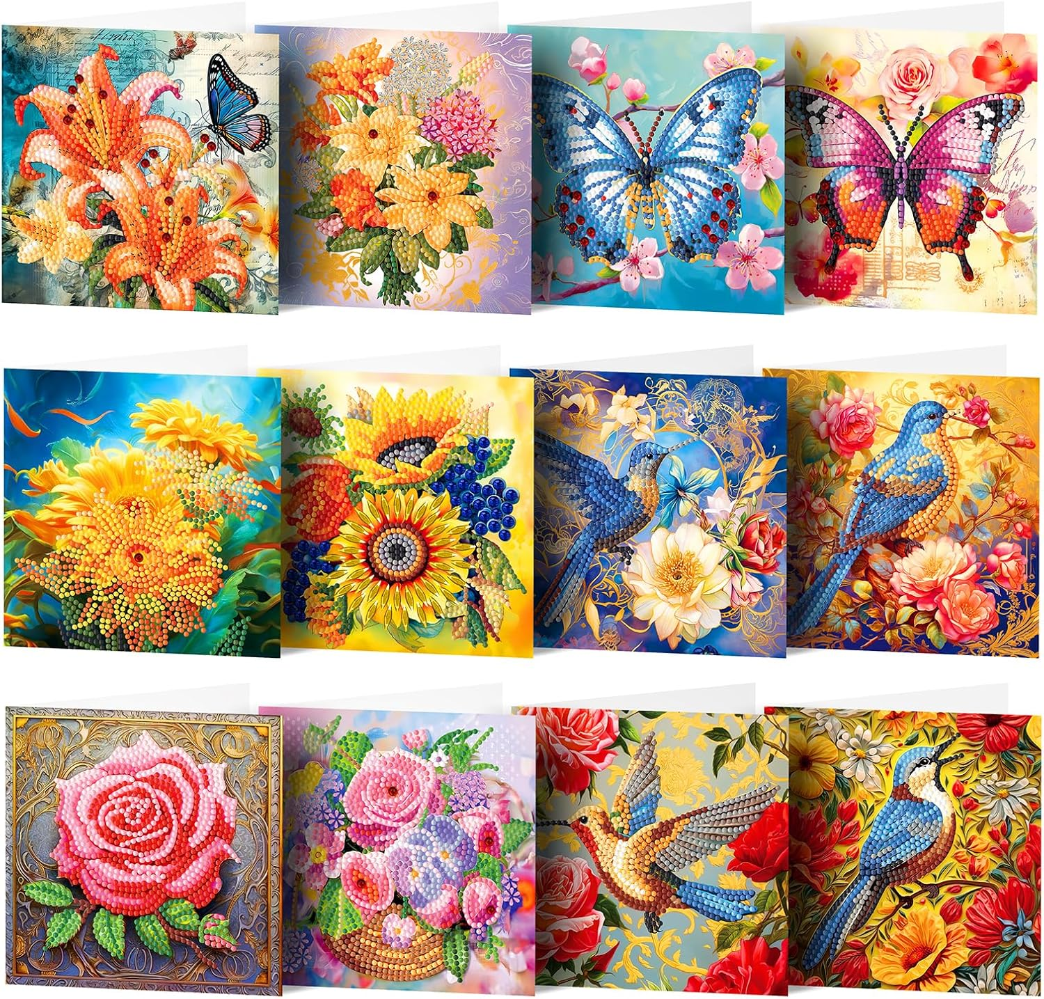 Pigpigboss 12 Packs Flower Butterfly Diamond Painting Greeting Card Kit Bird Diamond Art Greeting Cards Special Shaped Diamond Painting Greeting Card Arts Crafts for Birthday Thanksgiving Day image number 6