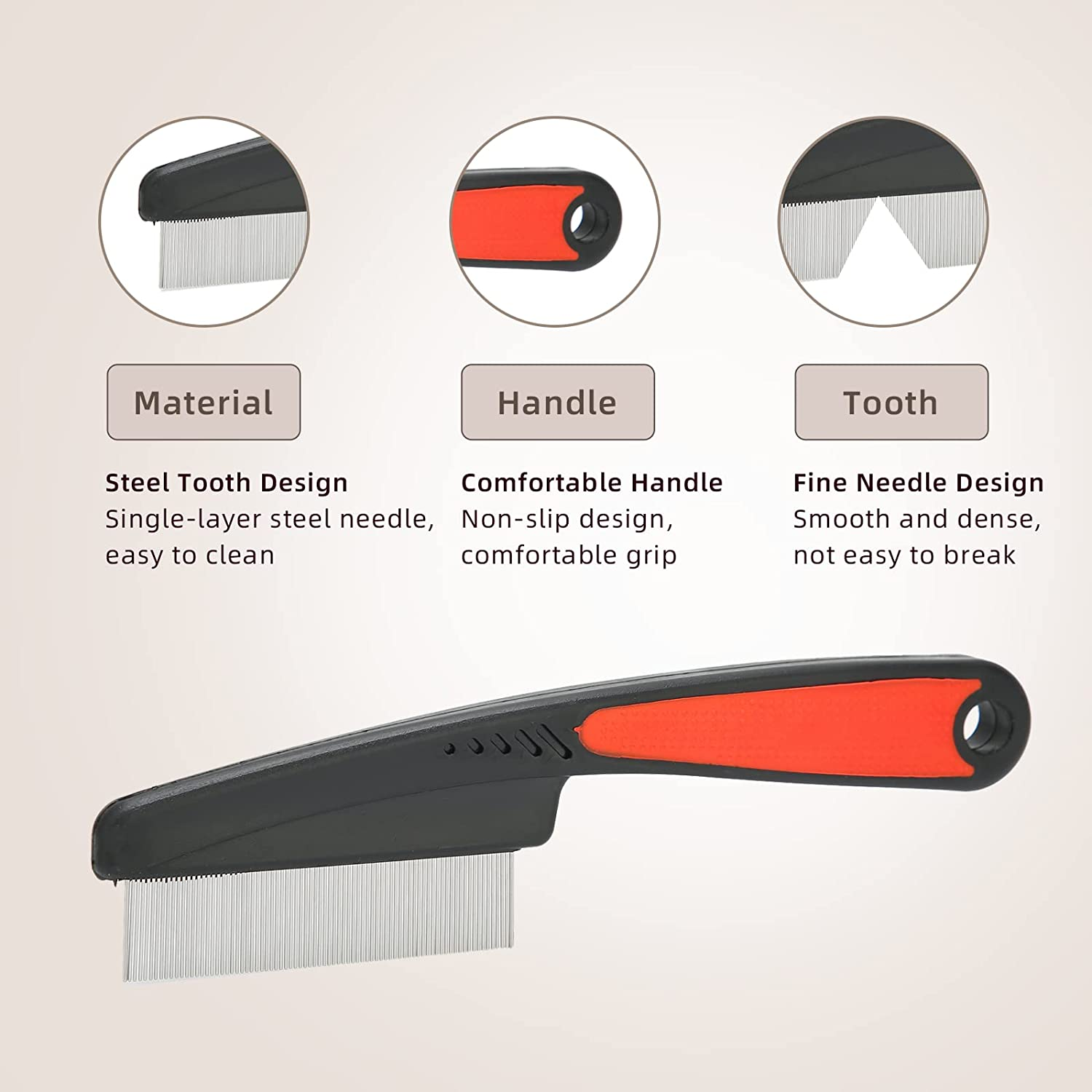 Flea Comb, Dandruff Comb, Multifunction Stainless Steel Fine Tooth Comb Nit Removal Hair Comb Cat Dog Pet Grooming Scalp Flea Comb, Easy to Hold image number 5