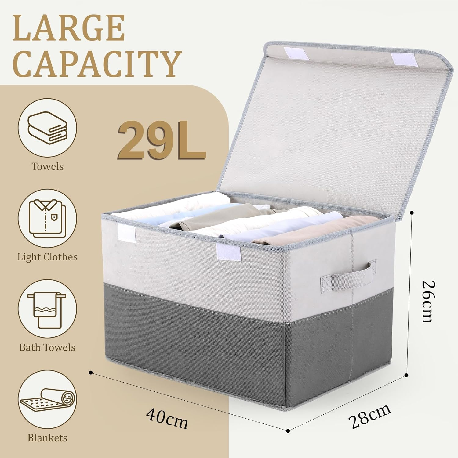 Warmi 4 Pack 29L Foldable Storage Box with Lids & Handles - Large Capacity Basket (L40Xw28Xh26Cm) for Bedroom, Wardrobe, Closet, Clothing, Sweater, Bedding, Home Storage & Organisation image number 5