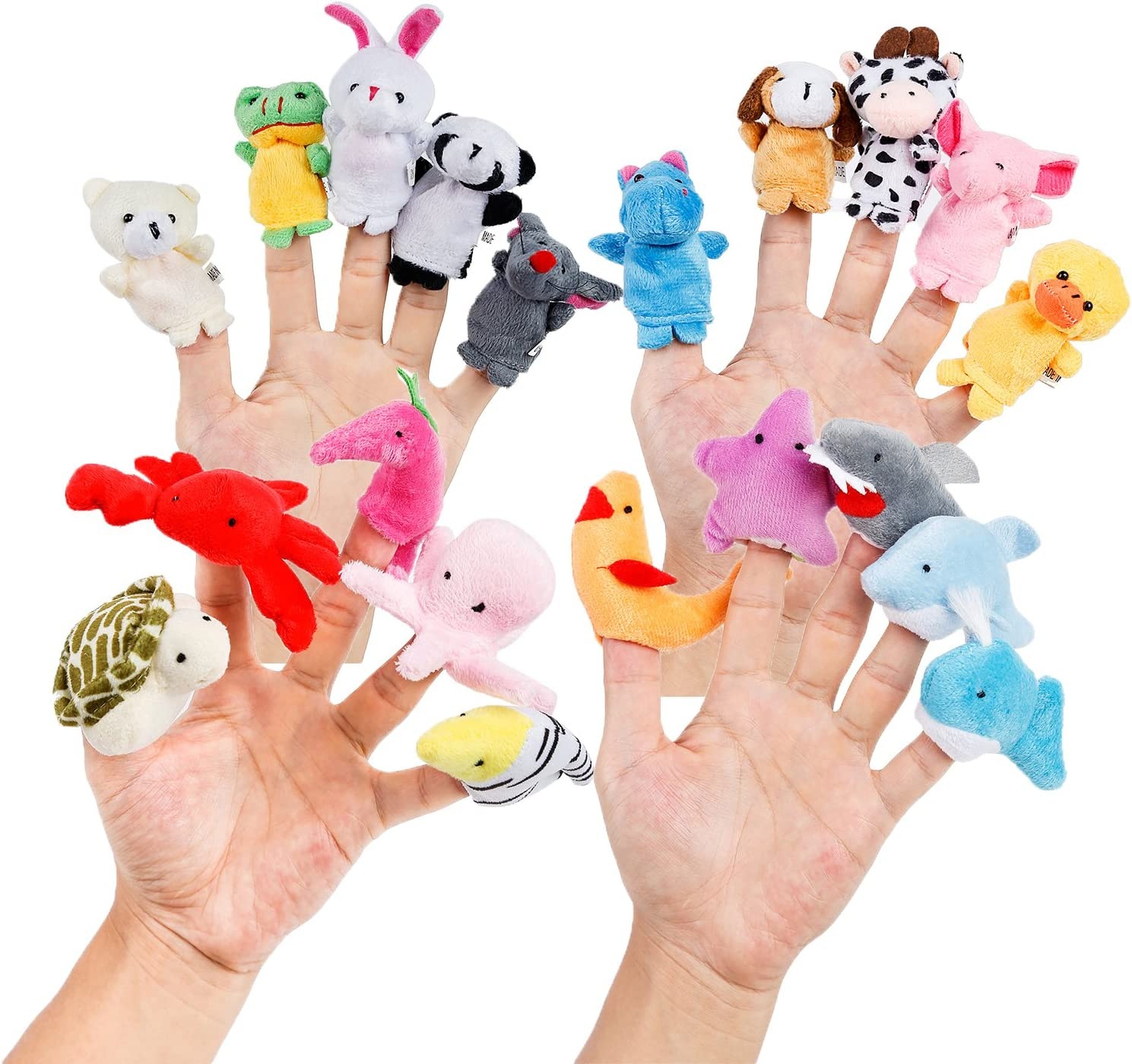 20Pcs Different Cartoon Animal Finger Puppets Soft Velvet Dolls Props Toys image number 2