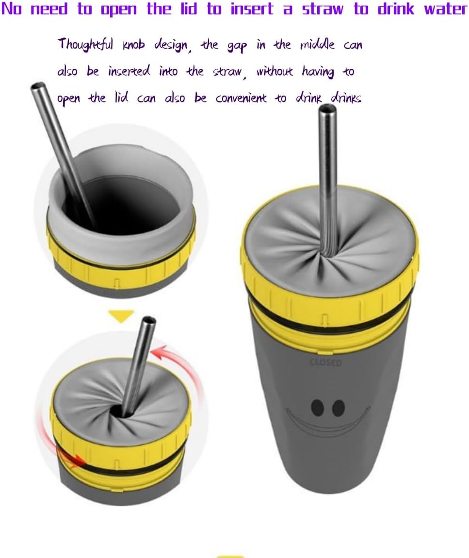 Twizz Cup, Twizz Coffee Cup, No Lid Missing, Twizz Travel Mug with Straw, Unique Twist Leak Proof Design,Cupportable Anti-Spill Creative Water Cup(Yellow-Smile Face) image number 1