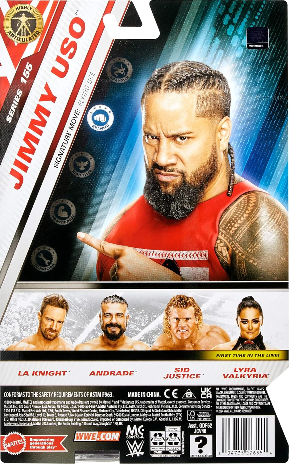 Mattel WWE Jimmy USO Action Figure, Main Event Series #155 6-Inch Collectible with 10 Articulation Points & Life-Like Look image number 4