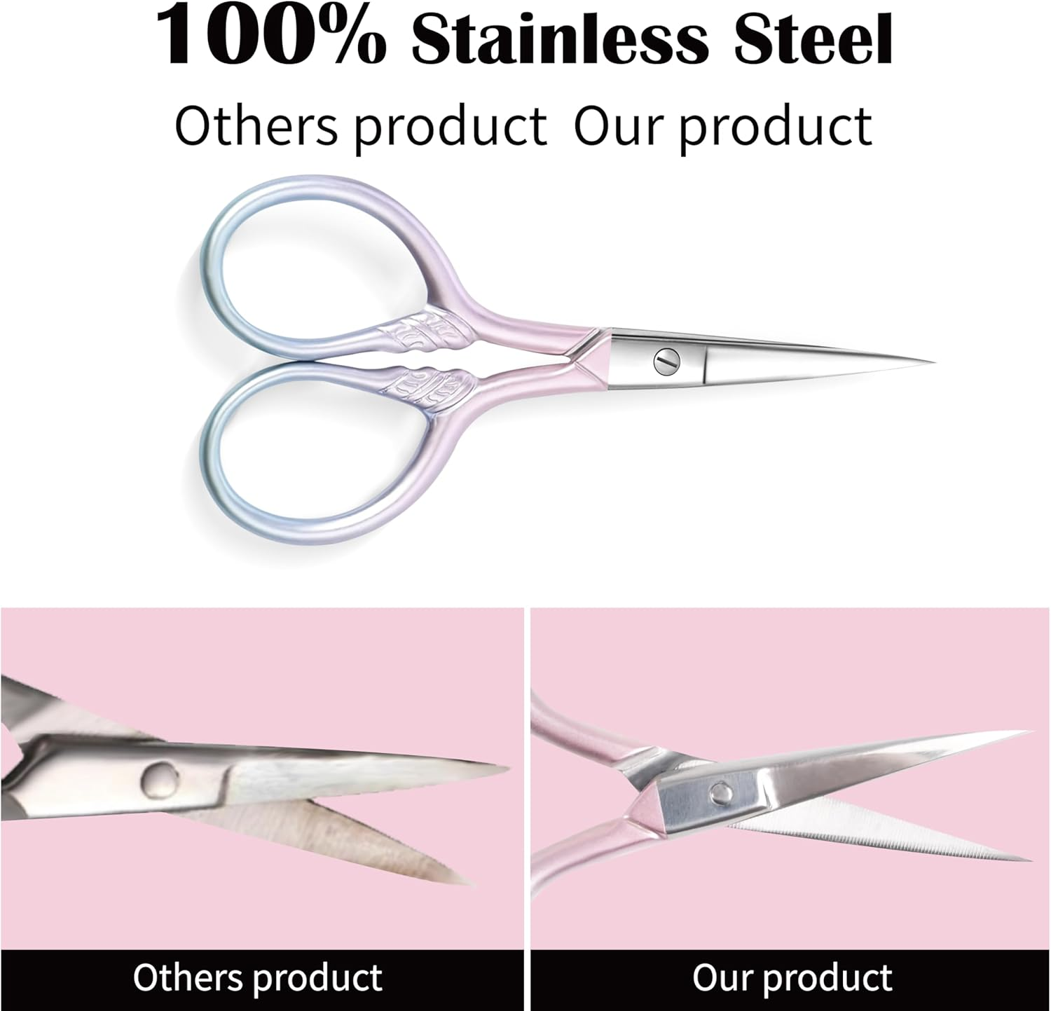 2 Pcs Eyebrow Scissors for Women, Professional Grooming Mini Scissors with Stainless Steel Straight Tip, 3.5 Inch Pink Small Scissors Beauty for Facial Hair, Eyebrows, Beard, Ear, Nose, Moustache image number 3