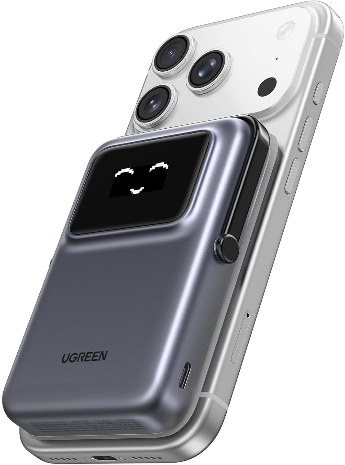 UGREEN Uno Magsafe Power Bank 10000Mah Magnetic Battery Pack 20W Fast Charging Portable Charger with Foldable Stand Emoji TFT Display Powerbank for Iphone 17 Pro Max/16 Pro/15/14/13/12 Series, Black