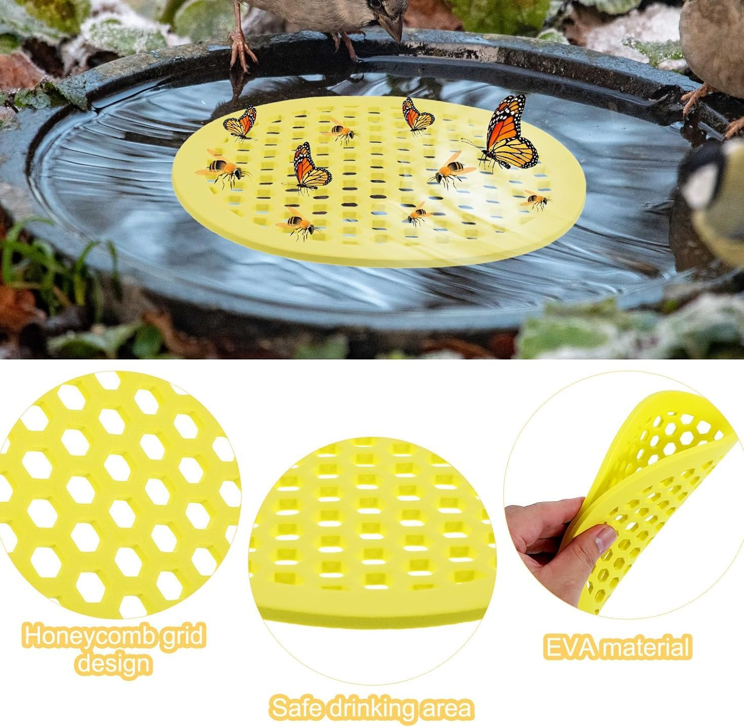 Xiaaofea 4Pcs EVA Floating Bee Island, Butterfly Watering Station with Safe Bath for Feeding, Outdoor Garden Decor Bee Waterer, Ideal for Decorating Gardens and Backyards Outdoor image number 3