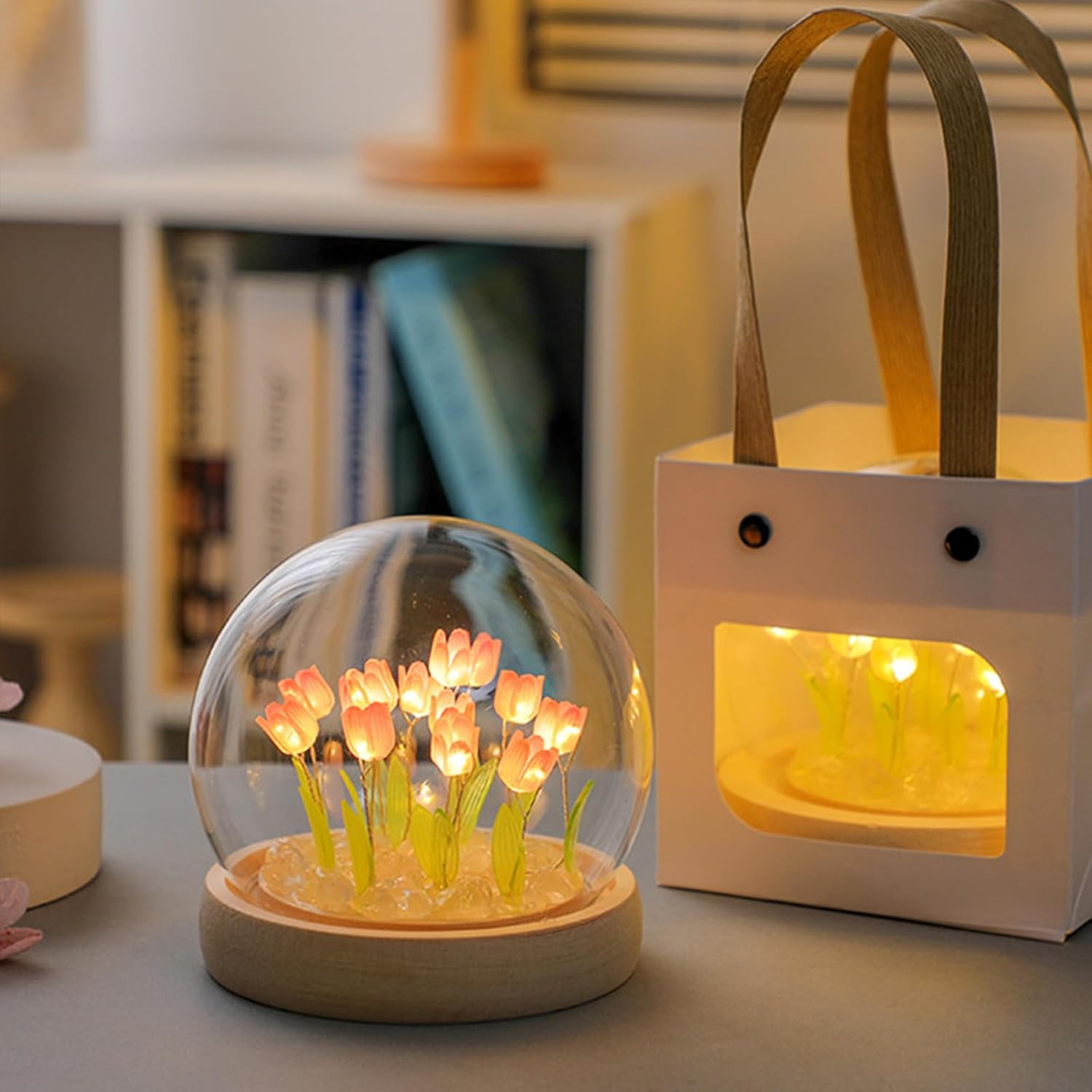 Richaa Pretty Tulips Lamps Flower Night Light Cute Bedroom Decor Gifts for Women - Battery Powered (Not Included) image number 1