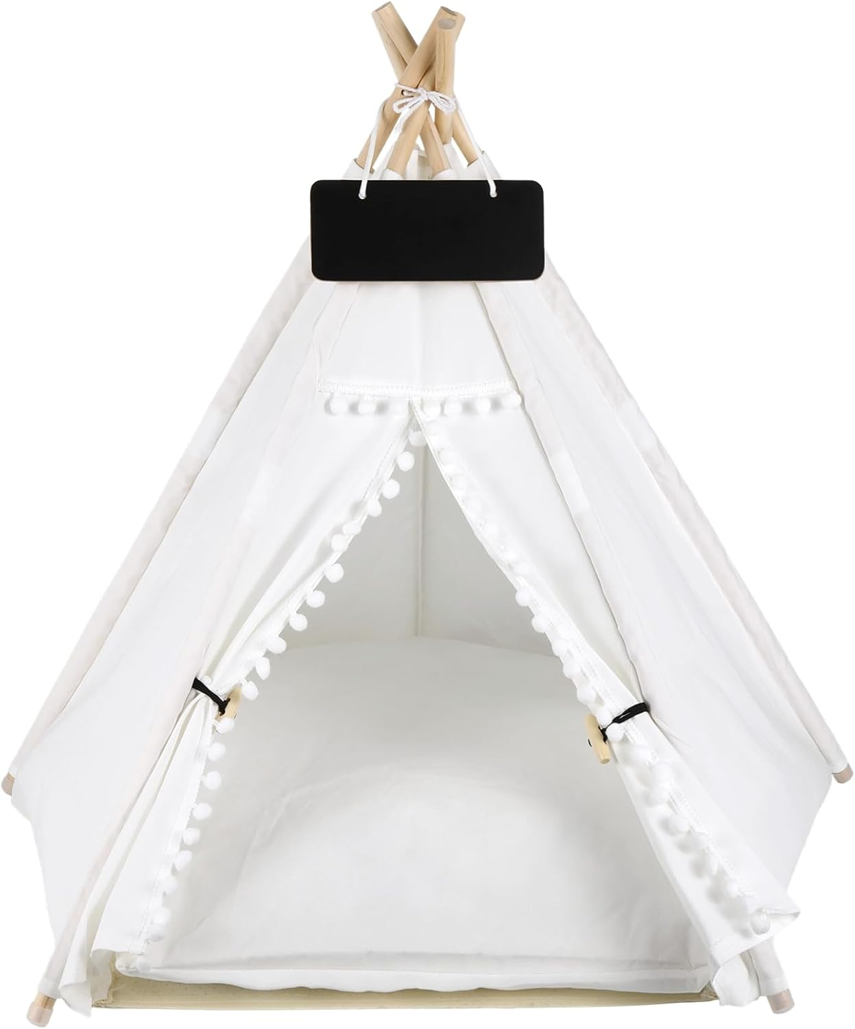 Pet Teepee for Cats Dogs - 20 X20 X 24In Cat Teepee with Thick Cushion for Cats Dogs Rabbits, Washable Dog Tent with Blackboard, Indoor Pet House for Puppies, White