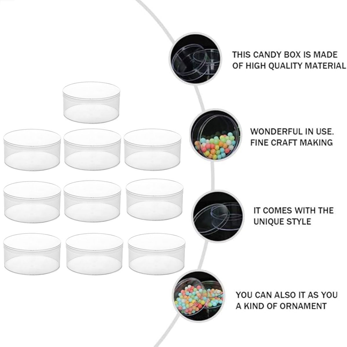 AIMALL 10Pcs Transparent Acrylic round Box, Thickened Plastic Storage Box for Wedding, Candy, Cosmetics, Nail Art, Handcrafts, 5.9 X 2.6In & 4 X 1.4In image number 1