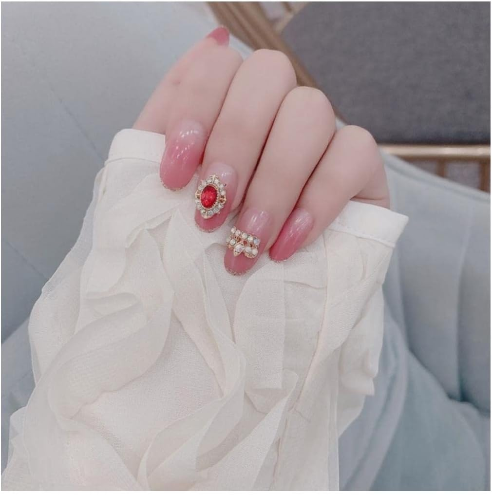 Fake Nail 24Pcs Wearable Fake Nails Pink Gradient Glitter Butterfly Rhinestones Full Cover Acrylic Nail Press on Nails for Women and Girls Women False Nails