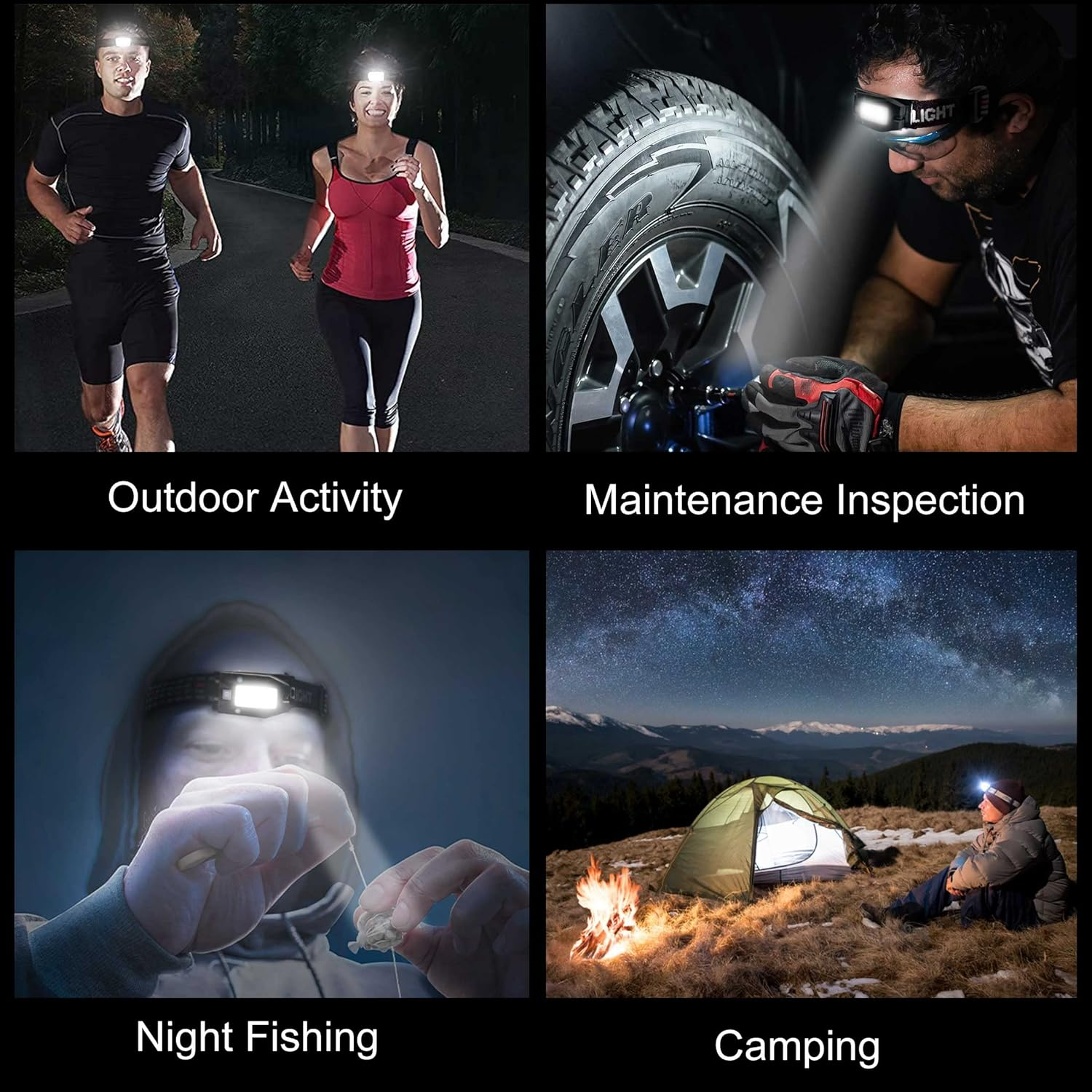 HAUTMEC Headlamp Rechargeable, LED USB Head Light Flashlight with 4 Modes, Waterproof Motion Sensor, 230&deg; Wide Beam with Adjustable Headband for Running,Fishing,Hiking,Camping HT0218-AU