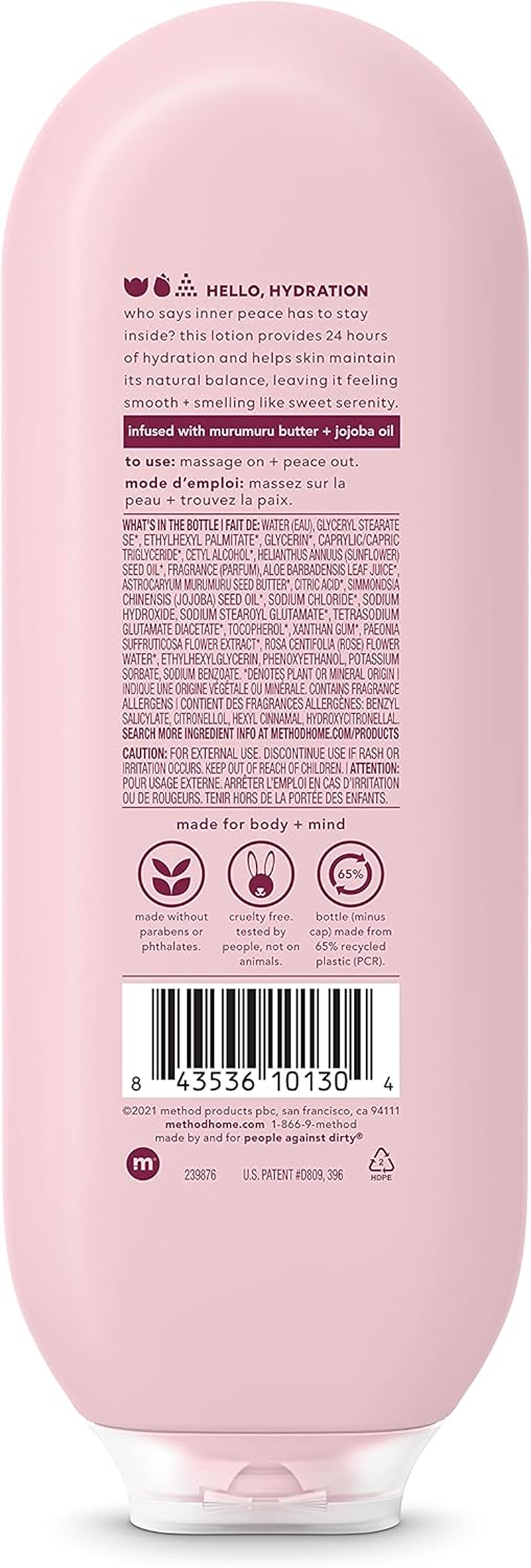 Method Daily Lotion, Pure Peace, Plant-Based Moisturizer for 24 Hours of Hydration, 13.5 Fl Oz (Pack of 1)