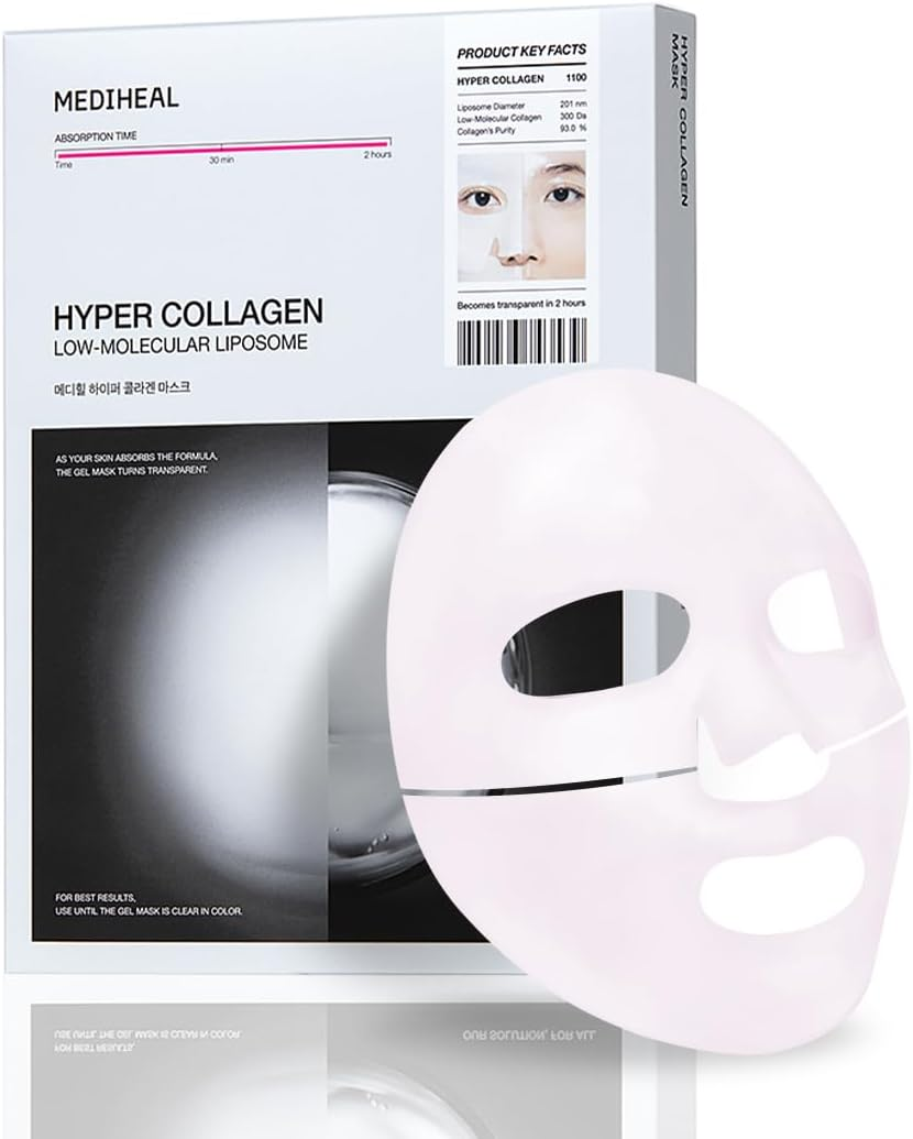 MEDIHEAL Hyper Collagen_Collagen Real Deep Mask 4Pcs | Collagen Gel Mask for Multi-Lifting Care | Achieves Bouncy Skin | Boosts Pore Elasticity | 30Mins Quick Care | Extra Hydration