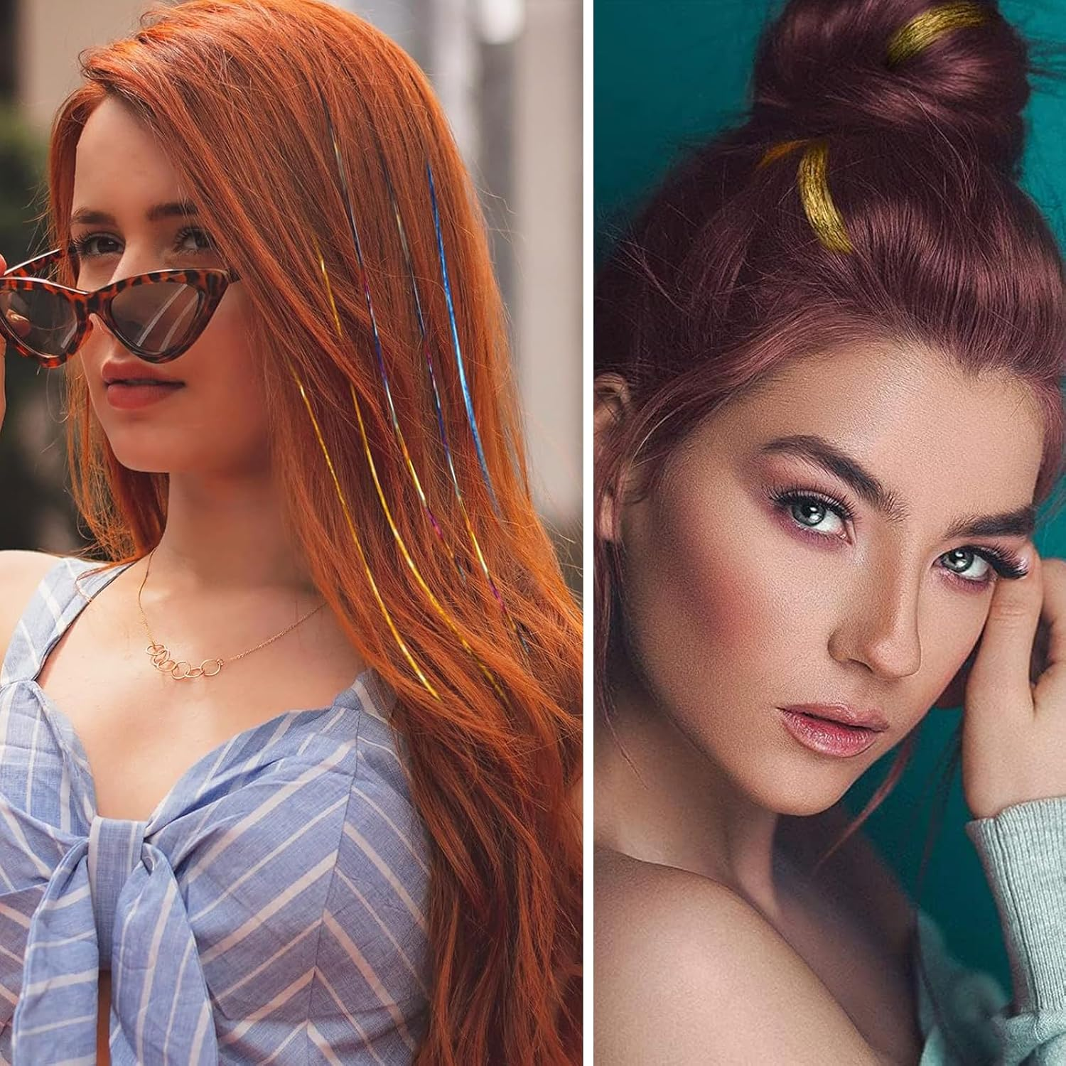 DHWEKU Hair Tinsel Strands 3 Colours Hair Tinsel Extensions, Hair Tinsel Strands Kit Hair Tinsel Hair Tinsel Strands Hair Strands, 120 Cm Strands Straight Long Hairpiece Accessories for Girls Women image number 2