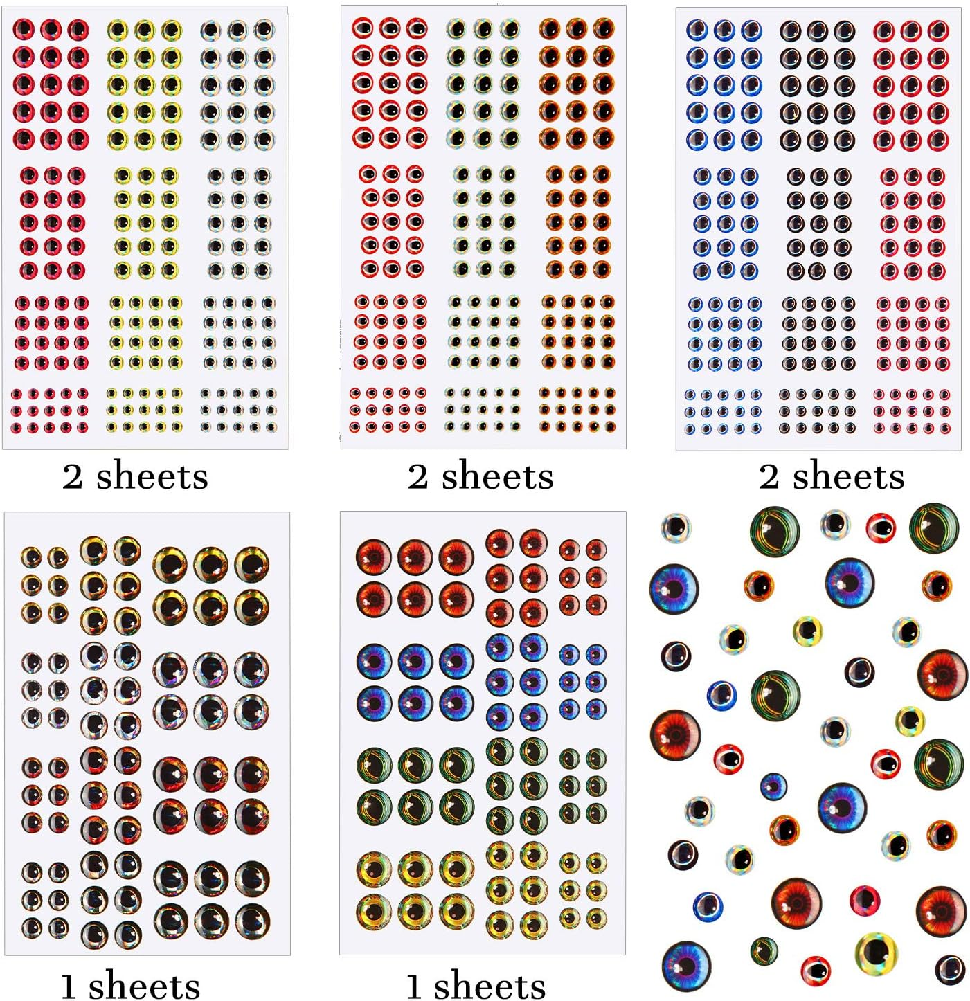 Gejoy 1242 Pieces 3D 4D Fishing Eyes Oval Fishing Lure Eyes Realistic Fishing Eye for Making Fishing Bait Fly Tying Streamers Lures Crafts (6 Sizes: 3 Mm/ 4 Mm/ 5 Mm/ 6 Mm/ 8 Mm/ 10 Mm) image number 1