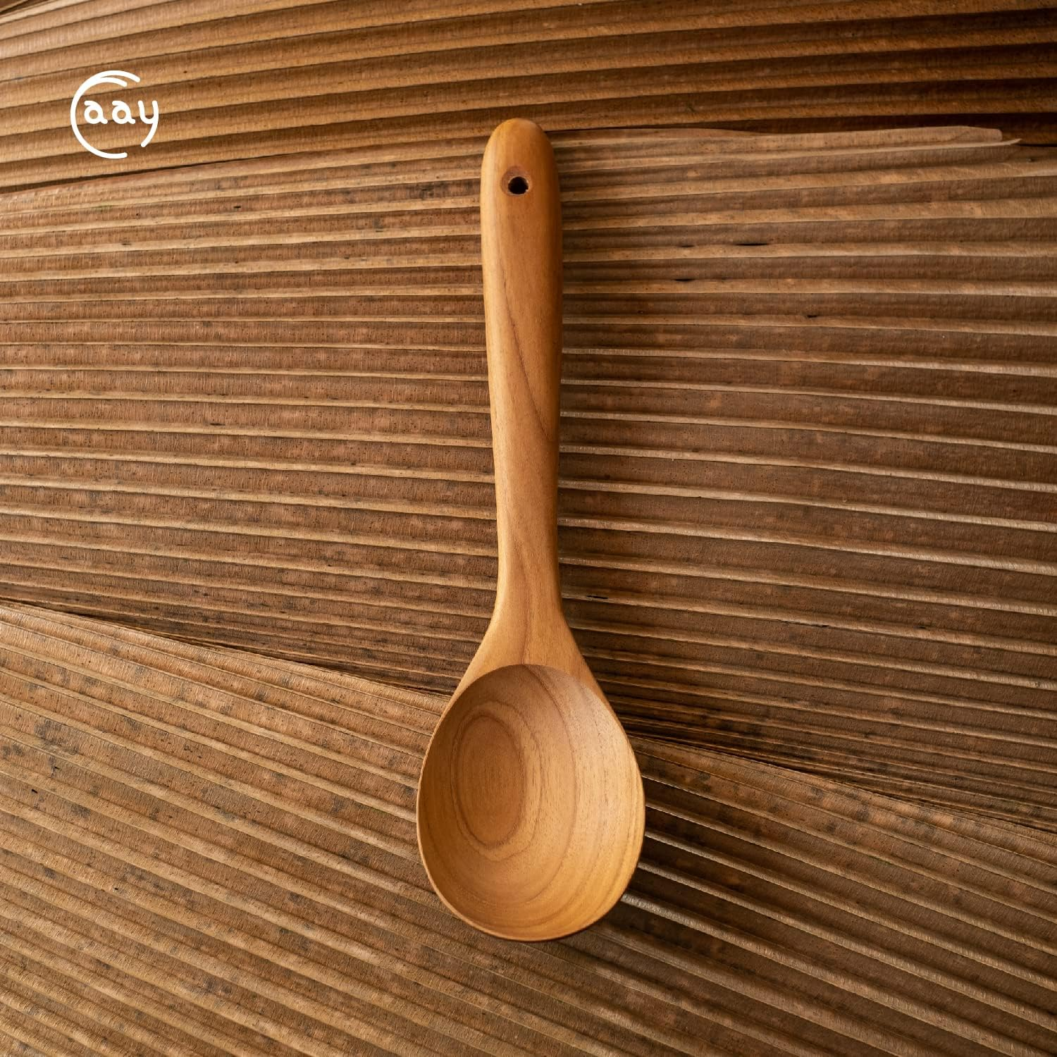 FAAY 12" Big Scoop Spoon, Wide Head, Easy for Cooking and Serving. Handcraft from High Moist Resistance Golden Teak Wood | Durable, Healthy, Ergonomic Handle for Non Stick Cookware image number 3