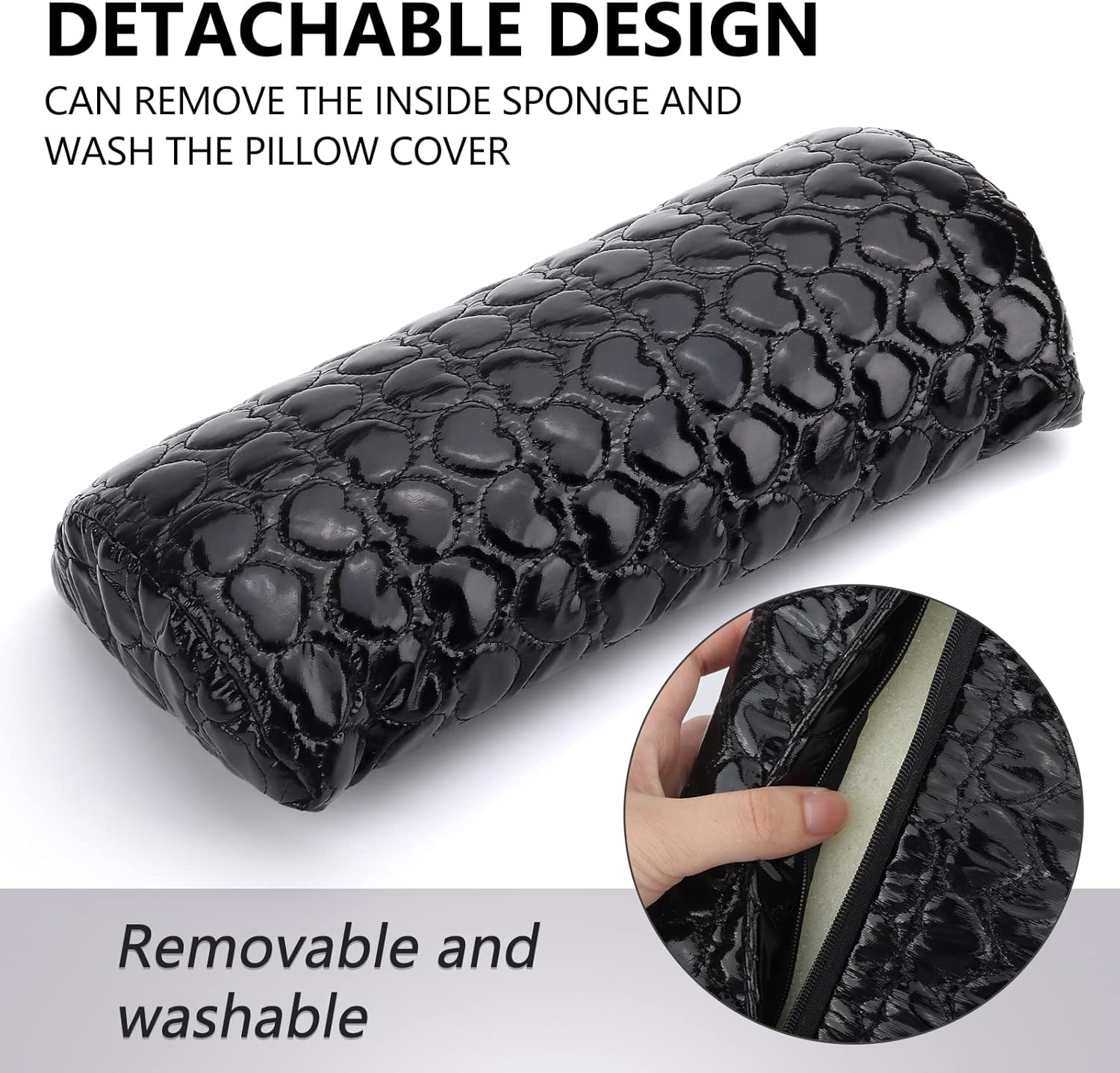 Nail Pillow Hand Rest for Nails, Washable PU Leather Nail Armrest Detachable Manicure Hand Pillow Cushion Nail Art Accessories Tool for Nails Tech (Black) image number 5