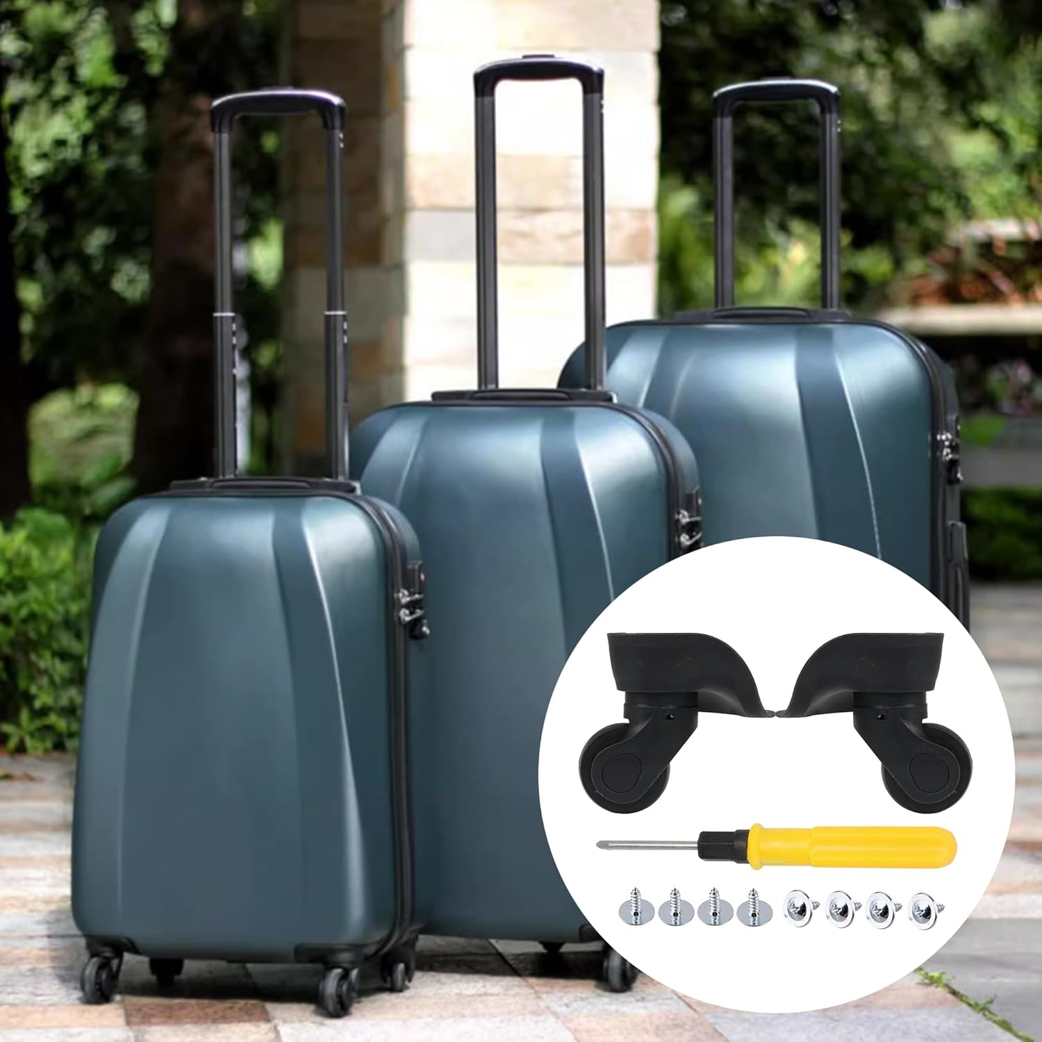 Bstinay W041-2 2PCS Suitcase Caster 360 Degree Swivel Replacement Wheels Left Right W/Blotting Sheet for Face, Black, Medium image number 3