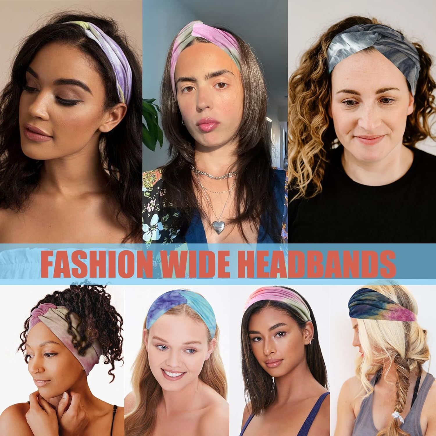 HTTDSLF Pack of 6 Hair Bands, 9 Cm Tie Dyeing Wide Hair Bands for Women and Girls, Elastic Hair Bands, Trendy Women'S Headbands, Soft Headbands, Headband Hair Band image number 4