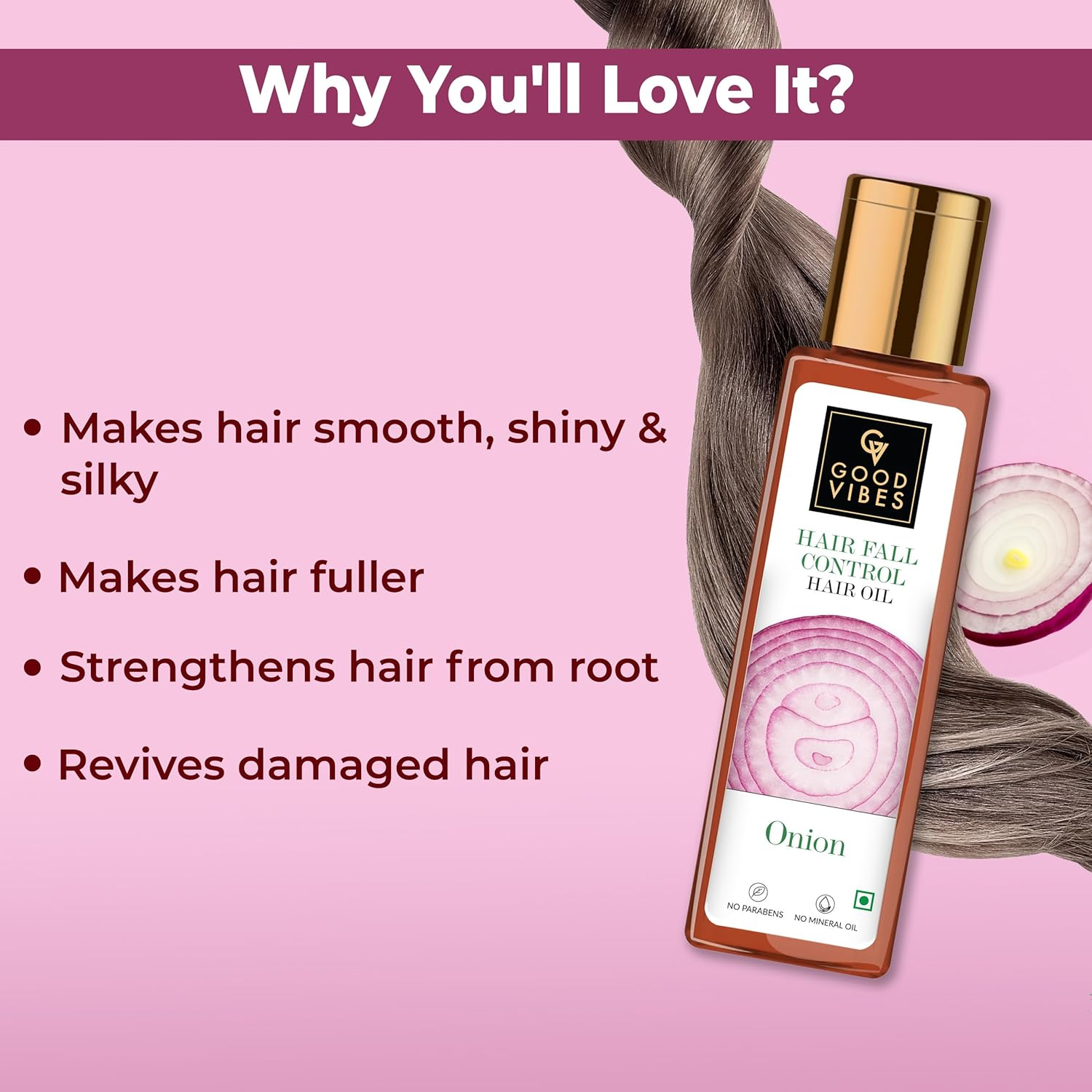 Good Vibes Onion Hairfall Control Hair Oil, 100 Ml | Hair Growth, Smoothening, Strengthening for All Hair Types | Helps Reduce Hair Loss| No Parabens, Sulphates, Mineral Oil image number 5