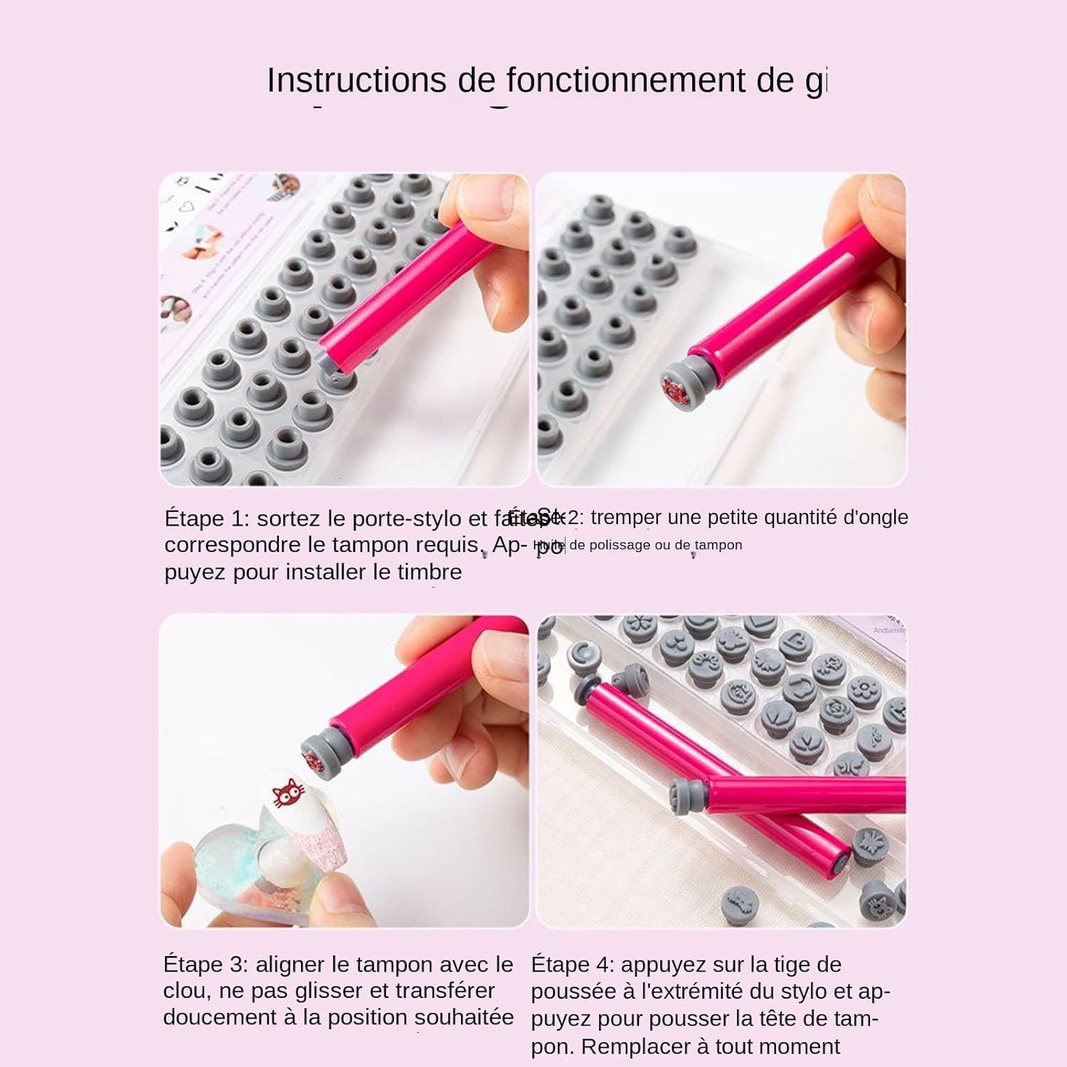 Ycezw Nail Stamping Pen Head, 8 Models Rechargeable Silicone Head Manicure Accessories for Girls, Women, Family, Salon, Travel, Home, Festive, Beginner image number 5