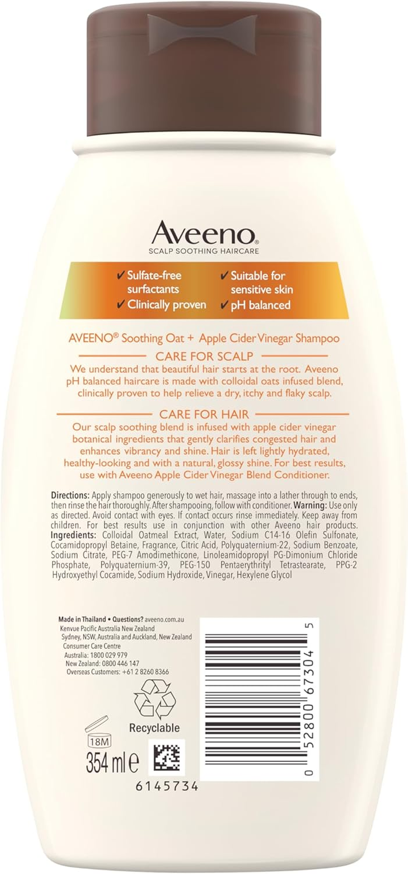 Aveeno Apple Cider Vinegar Clarifying Shampoo for Dull Hair 354Ml