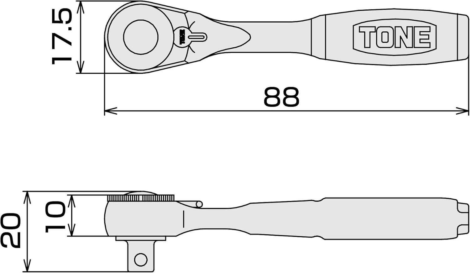 TONE Compact Short Ratchet Handle (Hold Type) RH2CHS Drive 0.25 Inch (6.35 Mm) (1/4 Inch)